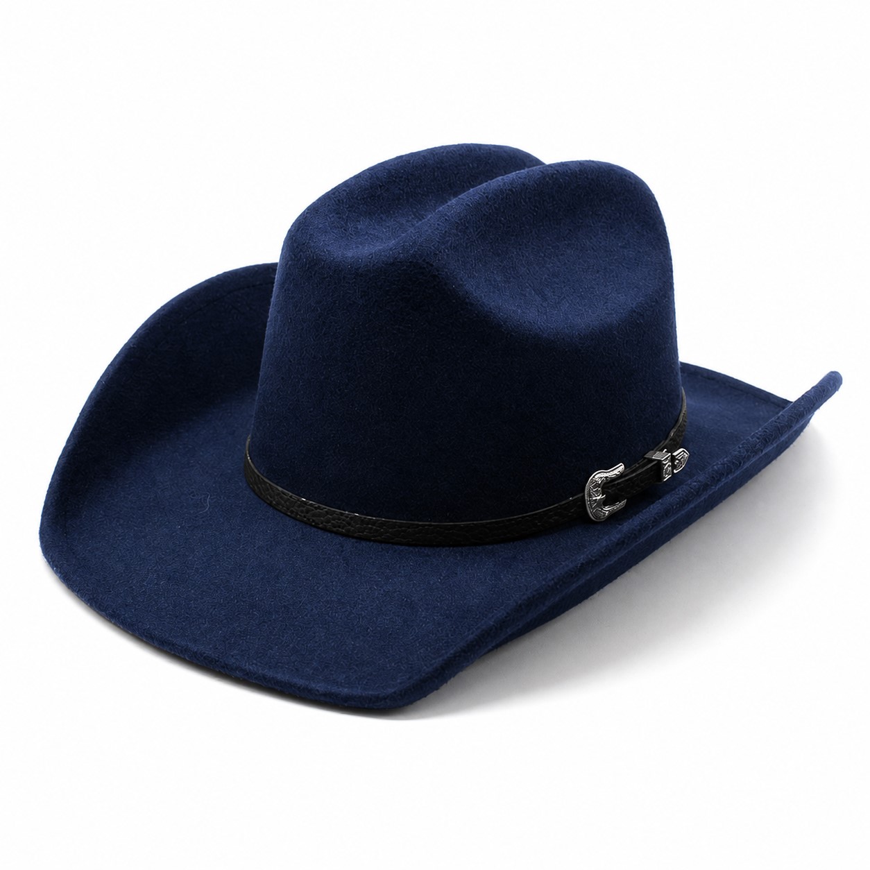 Polyester Band Trim Cowboy Hat — Navy Blue