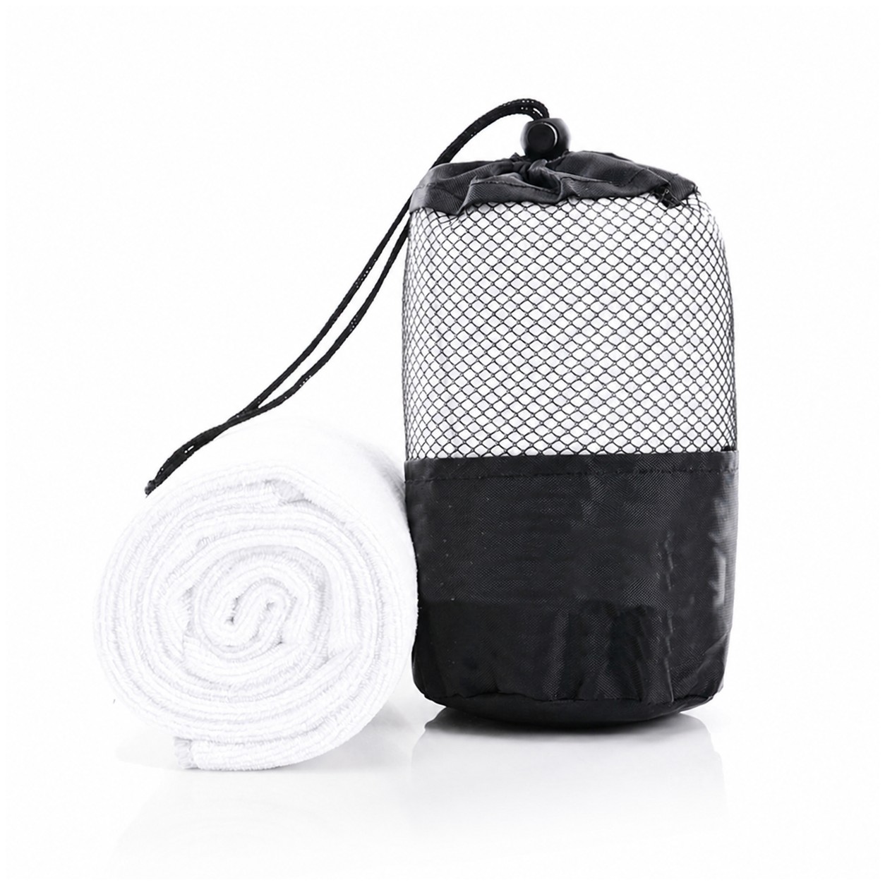 Microfiber Sports Towel With Mesh Sack — White