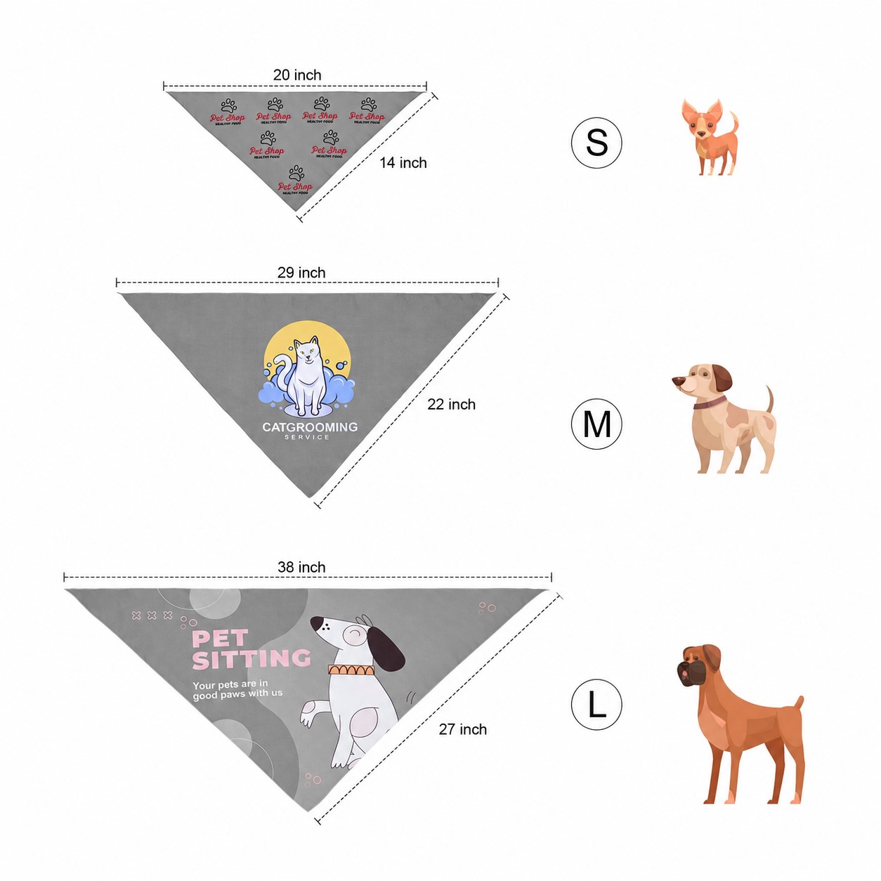 Washable Pet Triangle Bandanna — Gray