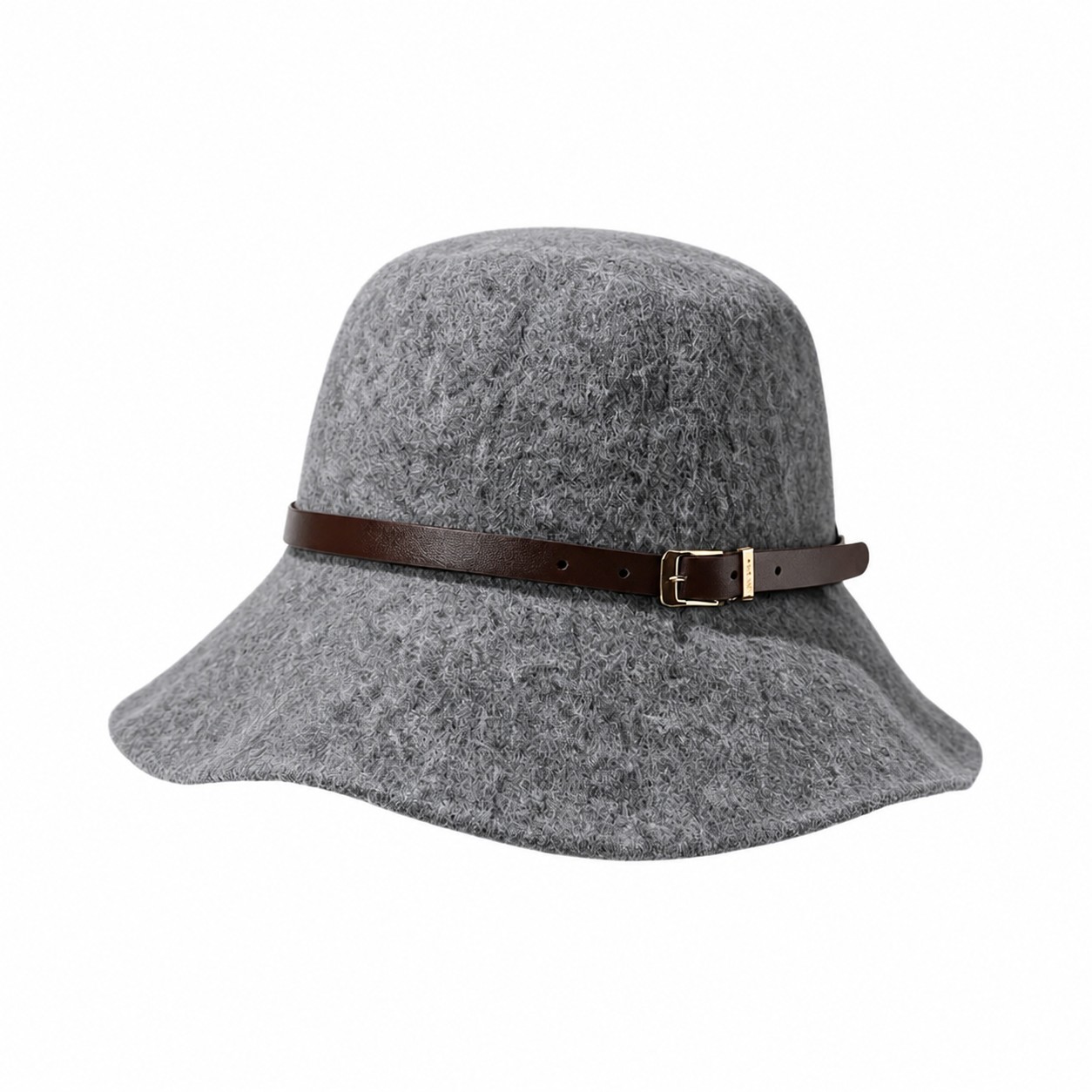 Wool Blend Belted Basin Hat — Gray