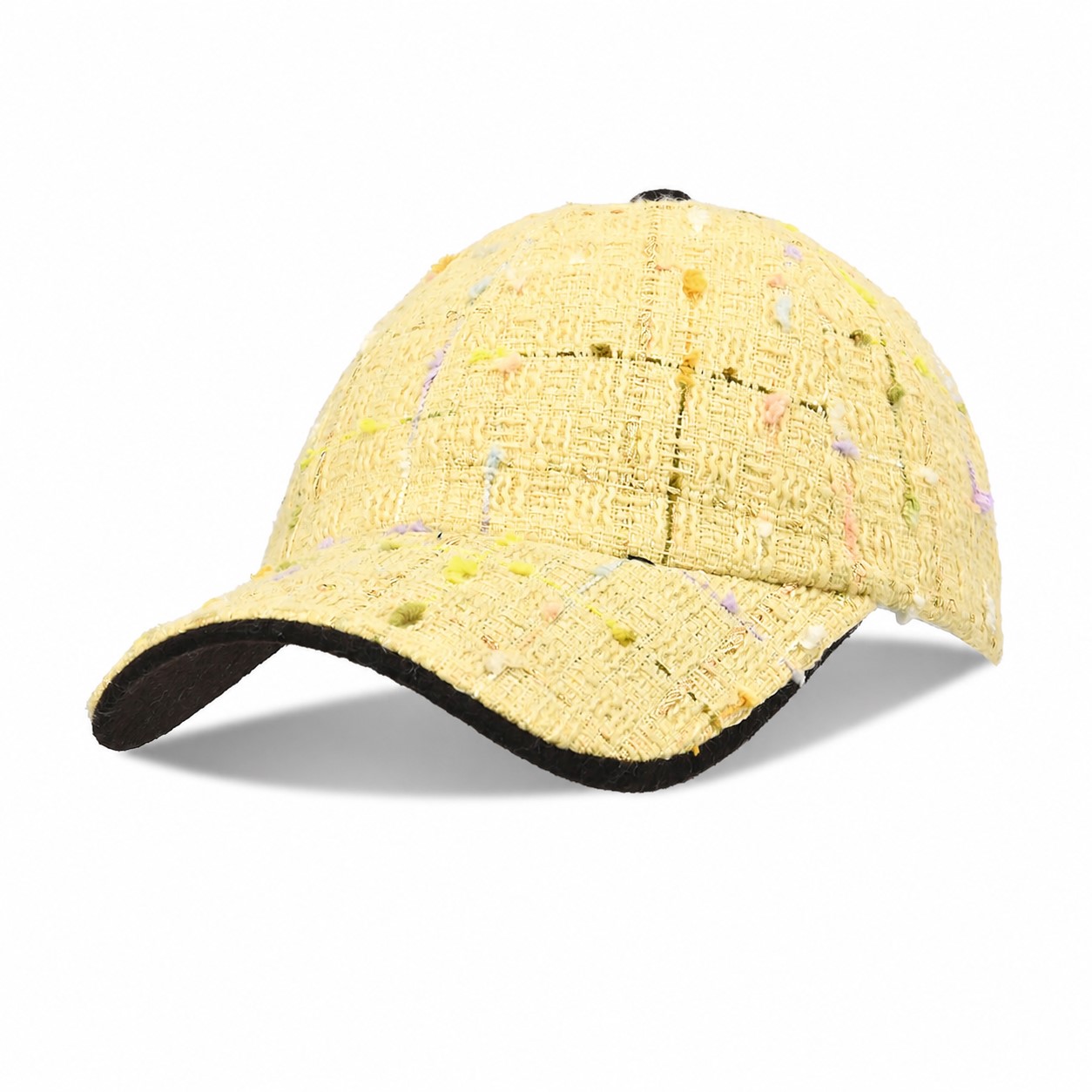 Tweed Baseball Cap With Curved Bill — Light Yellow