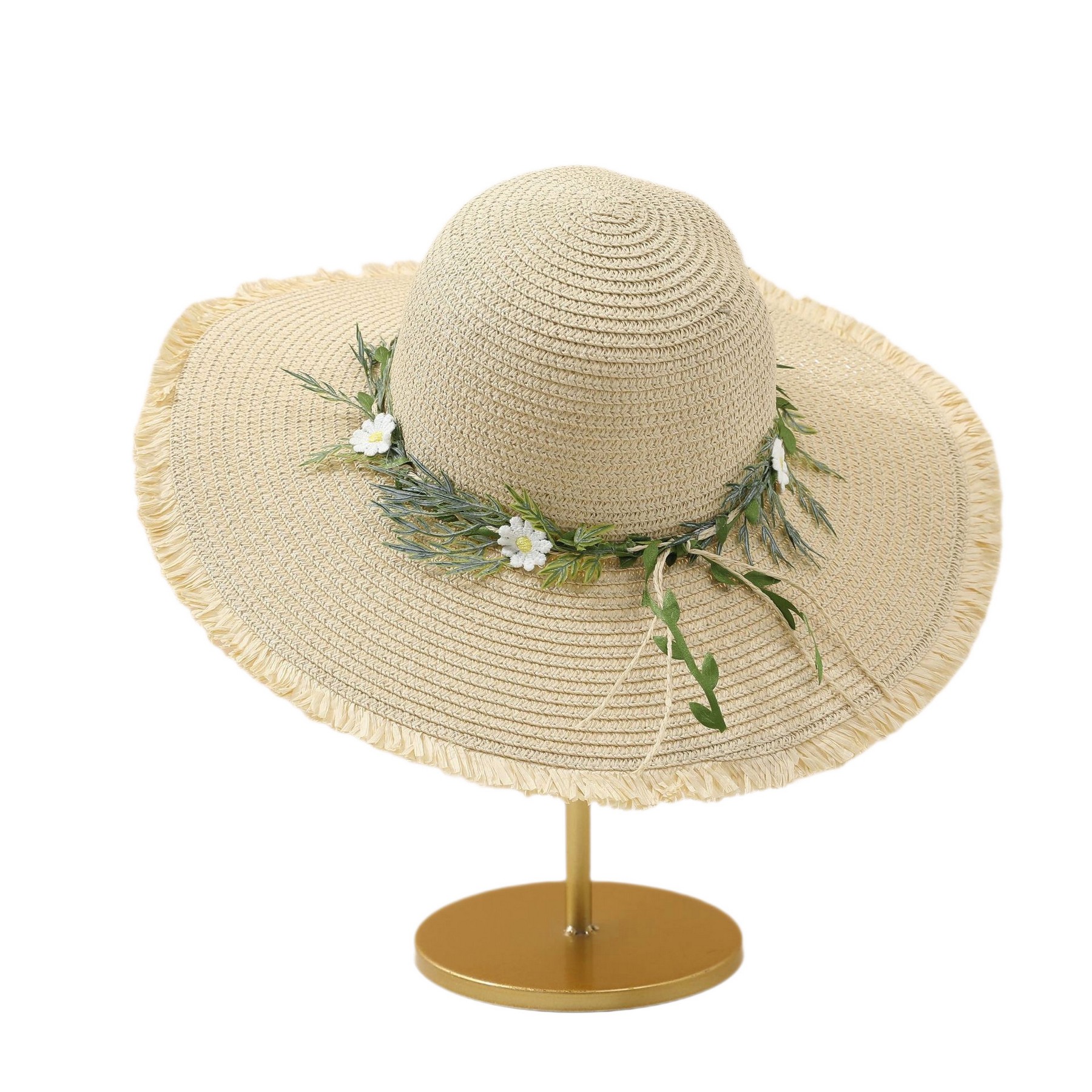 Straw Garland Wide Brim Sun Hat — view 2