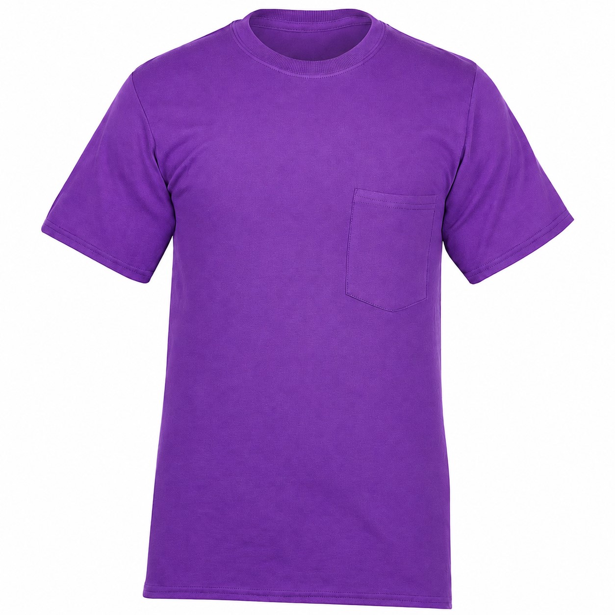 Cotton Pocket Crewneck T Shirt — Purple