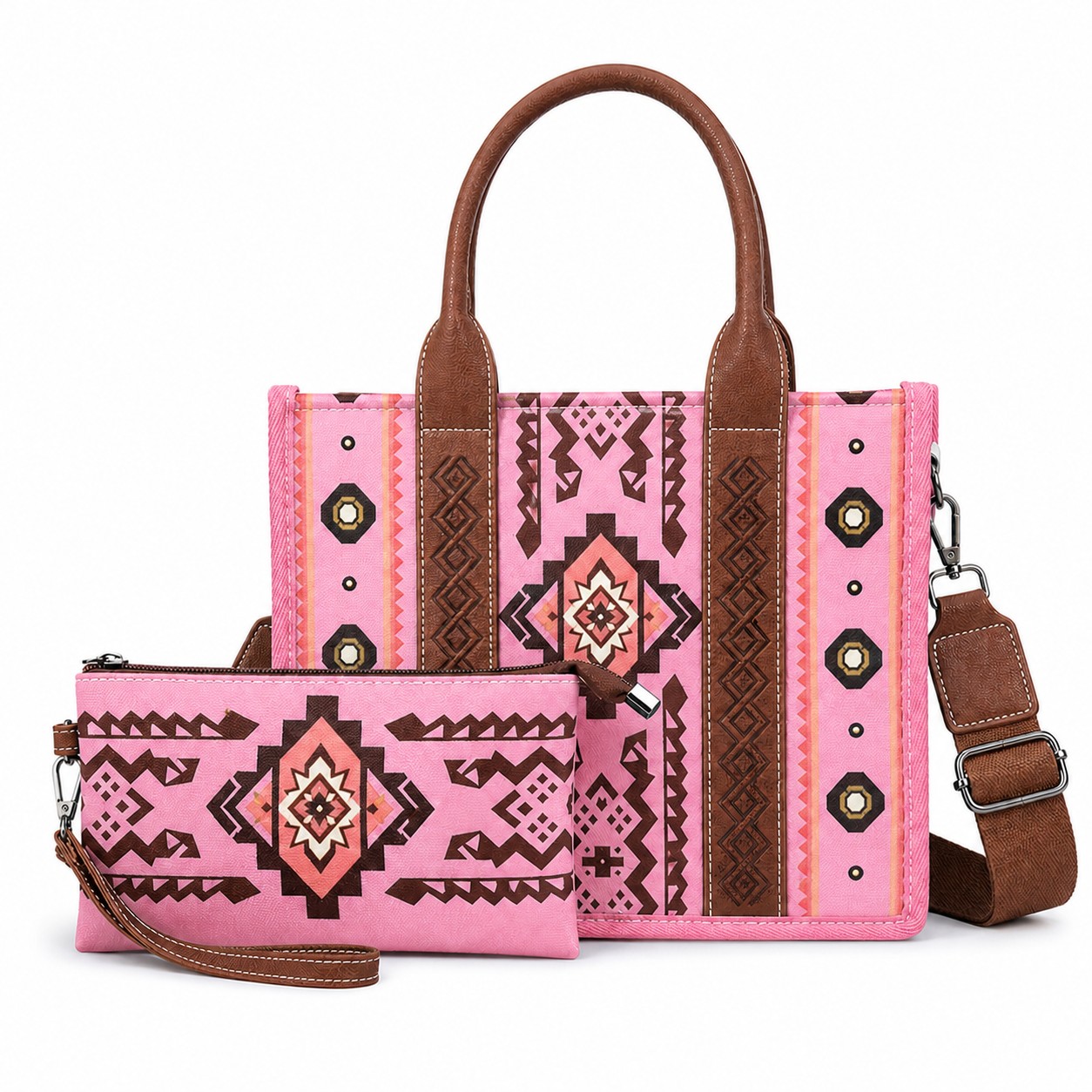 Canvas Western Tote Bag Set — Pink