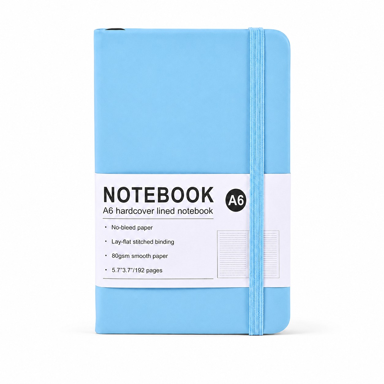 PU Leather Journal With Elastic Closure — Sky Blue