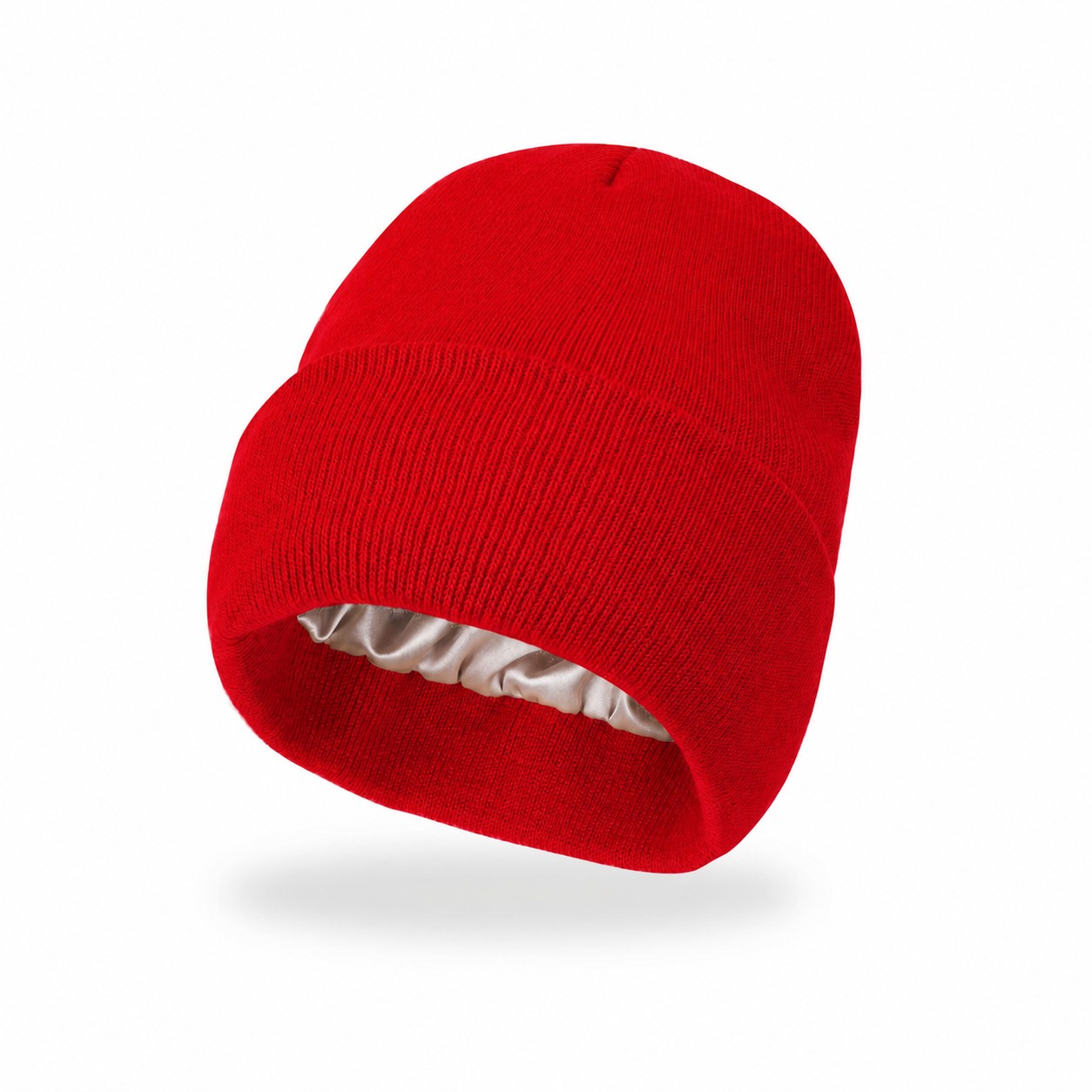 8.66-Inch Satin-Lined Acrylic Knit Beanie — Red