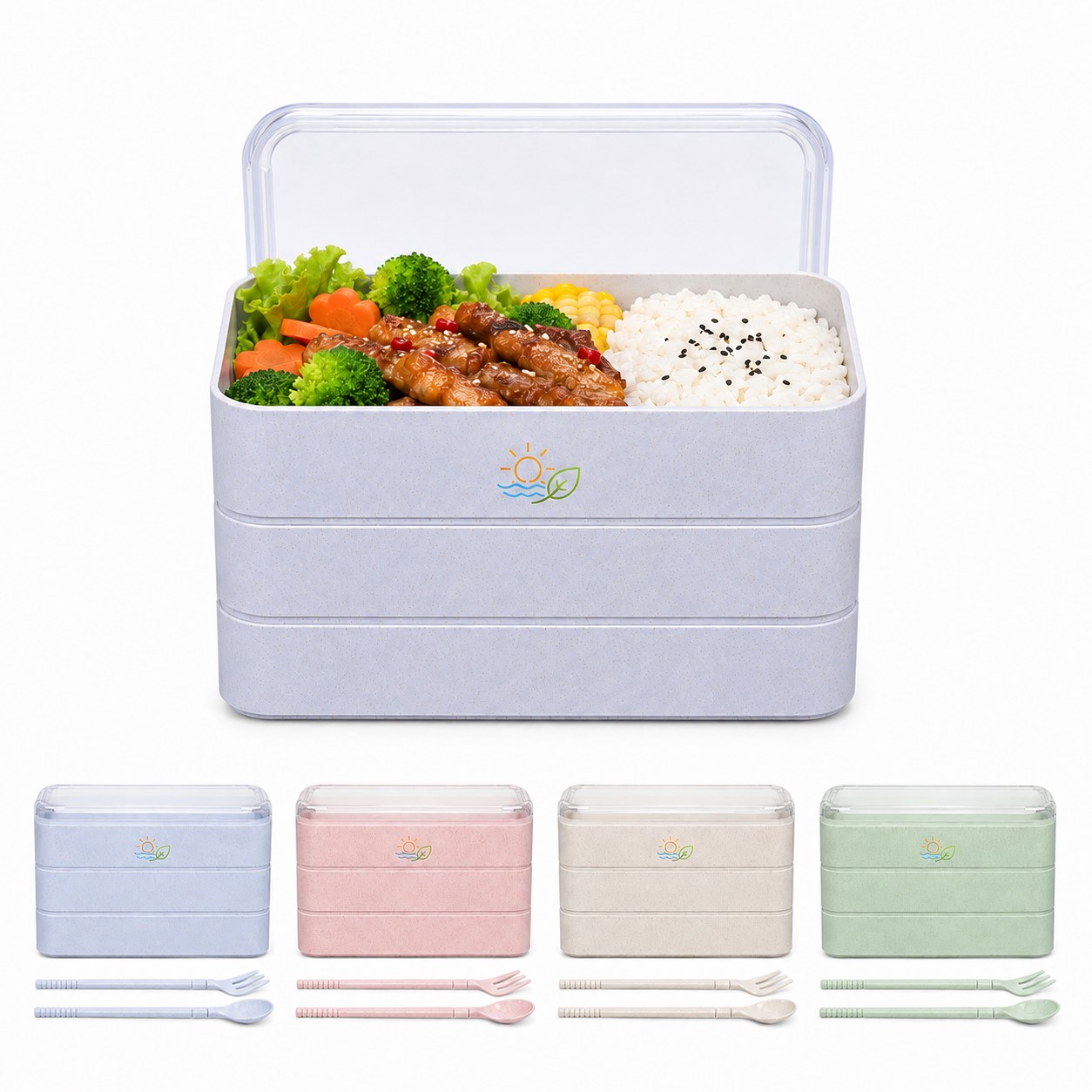 Three Tier Wheat Straw Lunch Box