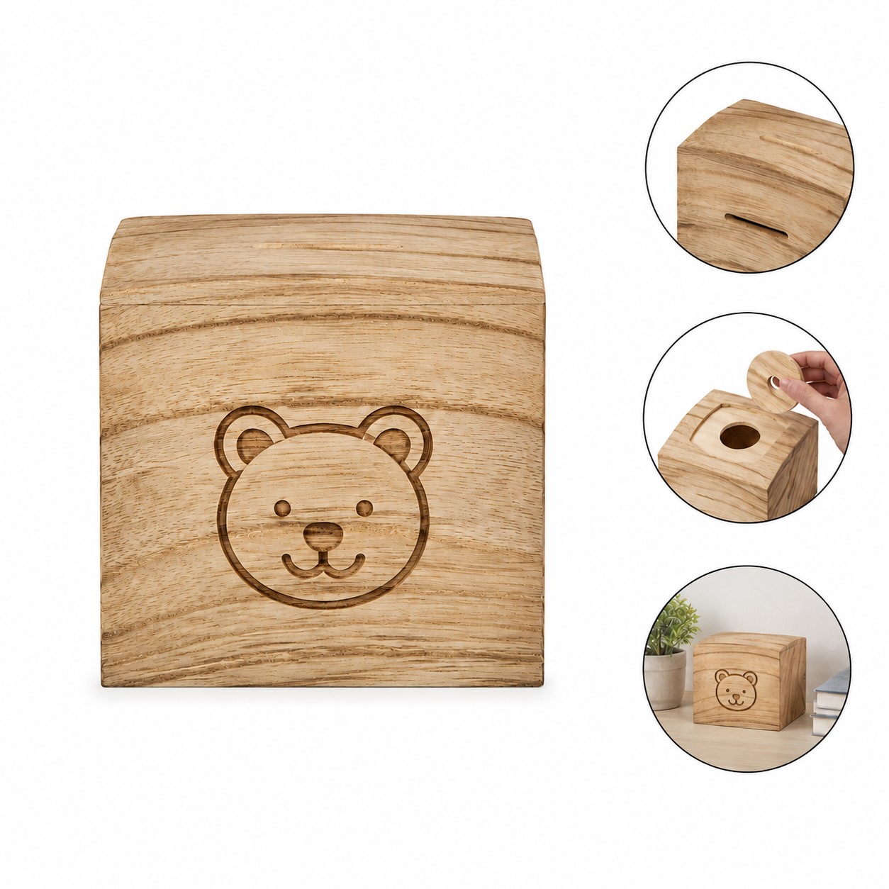 Wood Coin Bank With Arched Lid
