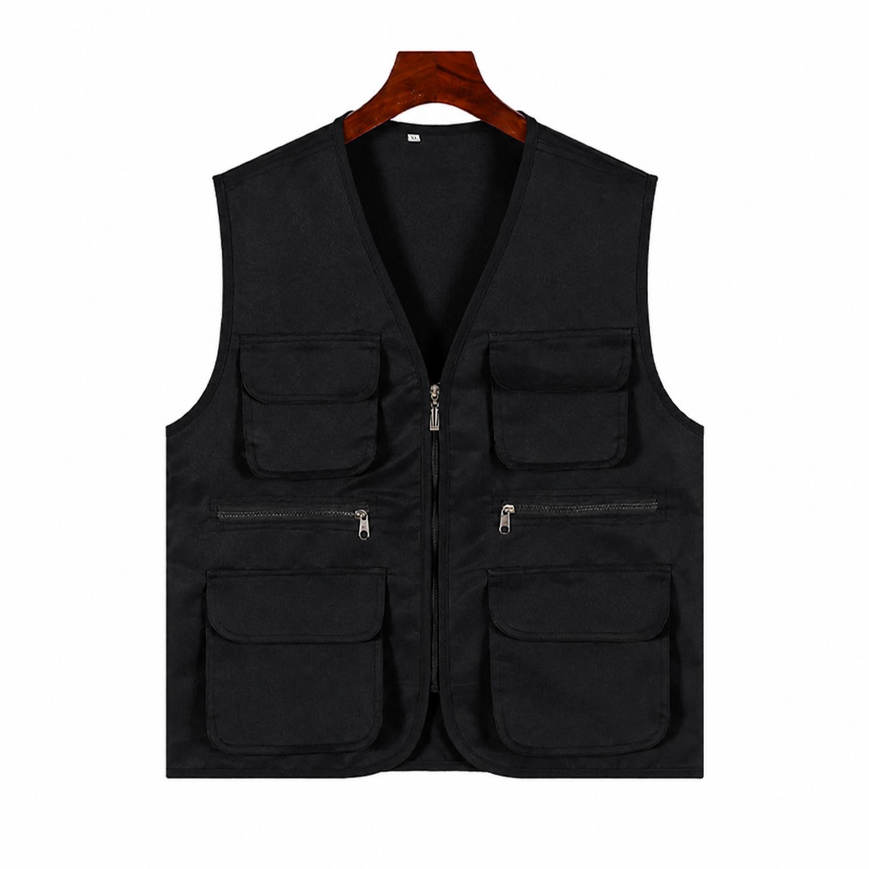 Zippered Multi Pocket Outdoor Vest — Black
