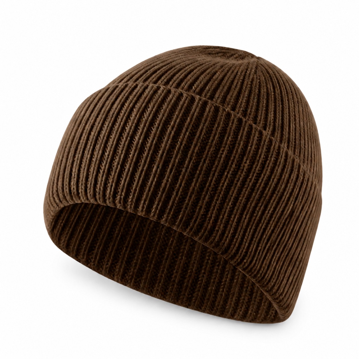 Fold Cuff Cashmere Beanie — Brown