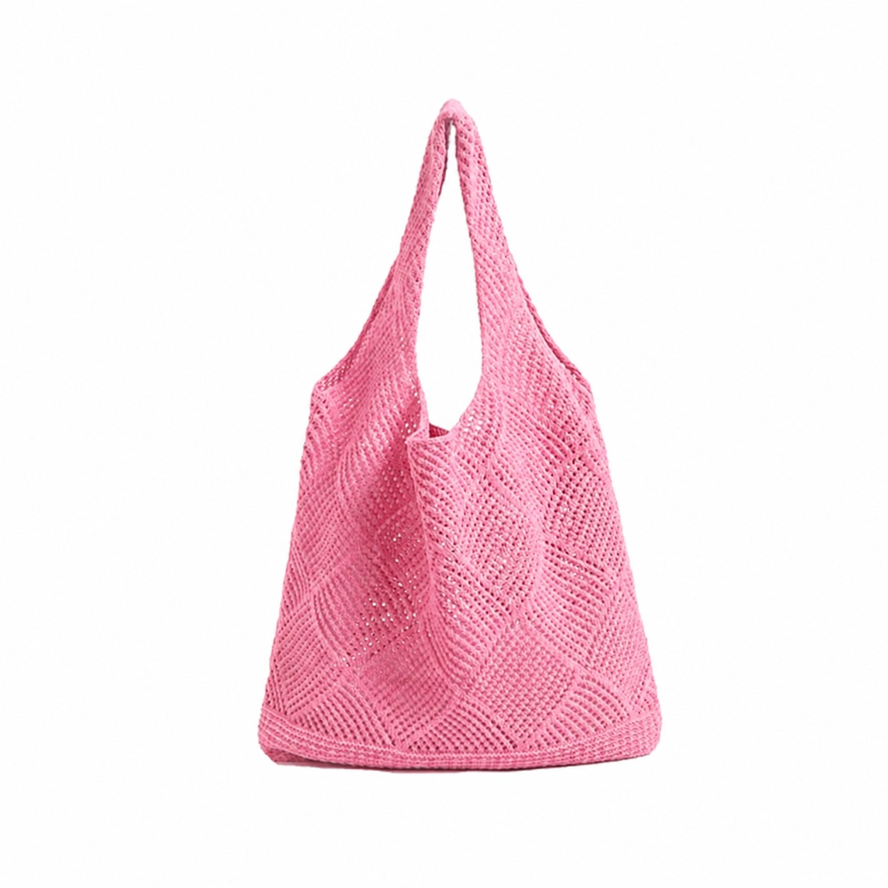 Hollow Knit Polyester Tote — Pink