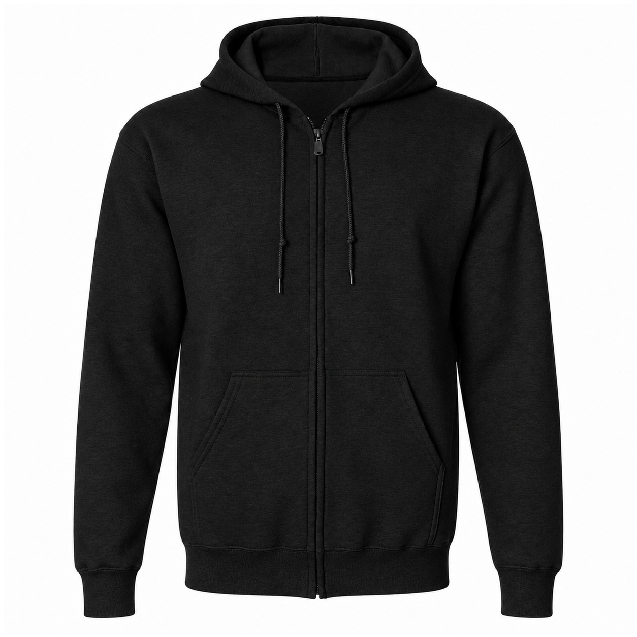 Full Zip Cotton Polyester Fleece Hoodie — Black