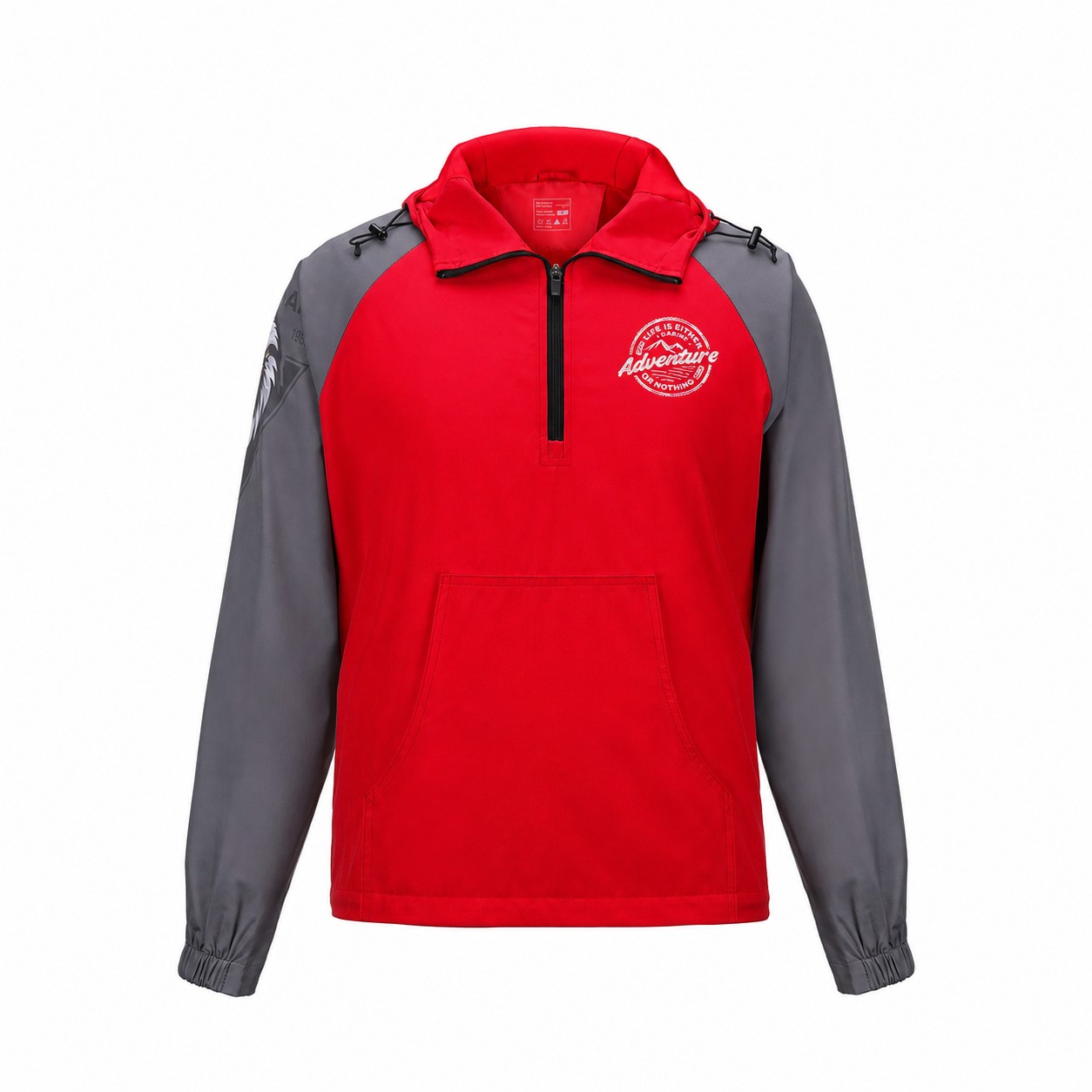 Polyester Quarter-Zip Hooded Jacket — Red