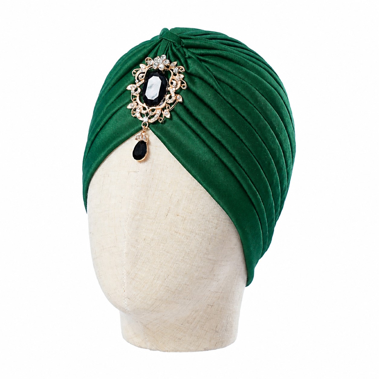 Jeweled Polyester Turban Head Wrap — Green