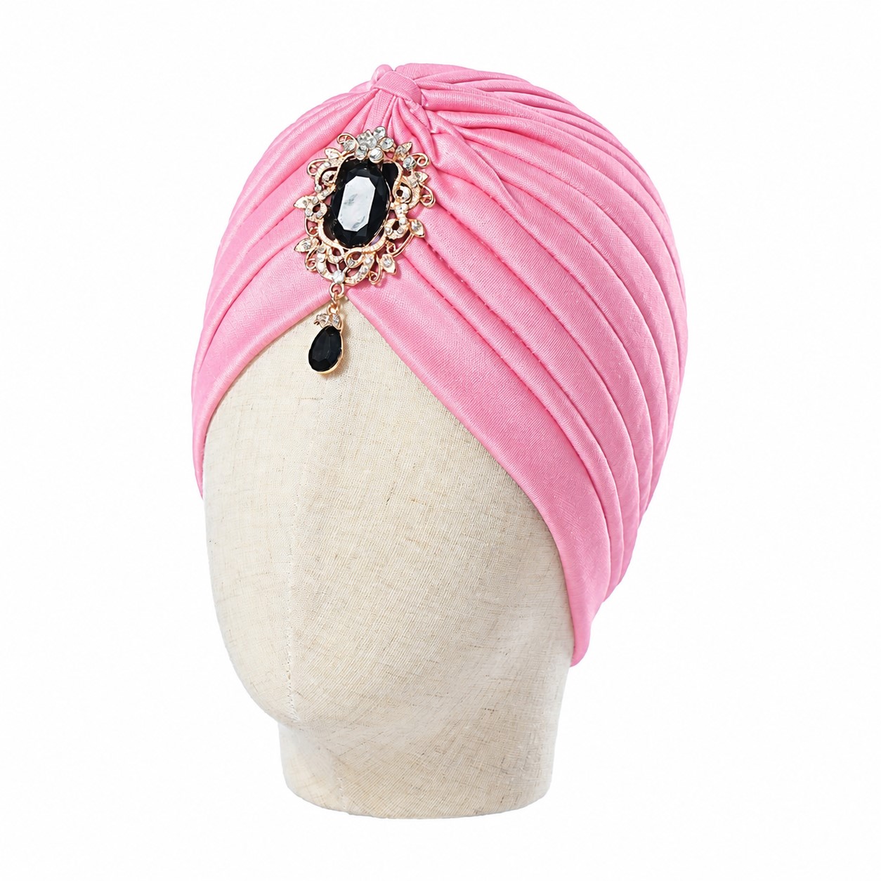 Jeweled Polyester Turban Head Wrap — Pink