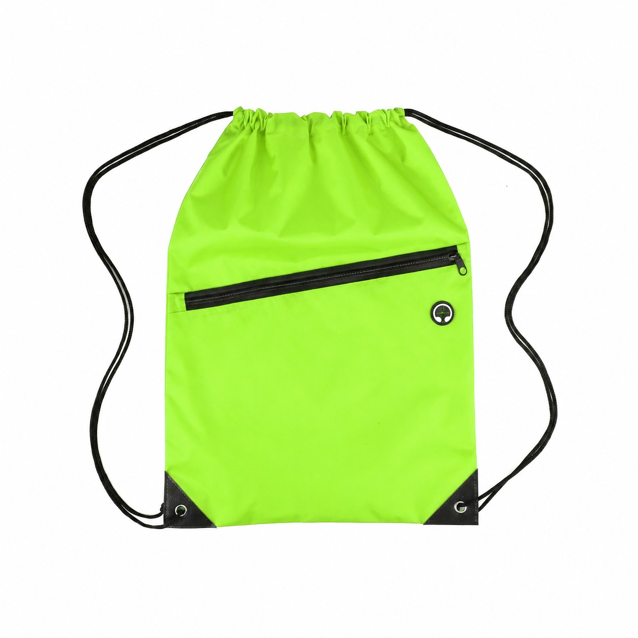 Nylon Zipper Pocket Drawstring Bag — Lime Green