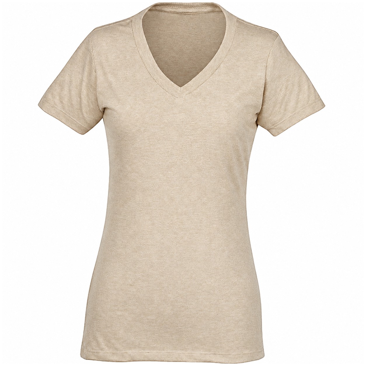 Ladies V Neck Cotton Polyester Tee — Beige
