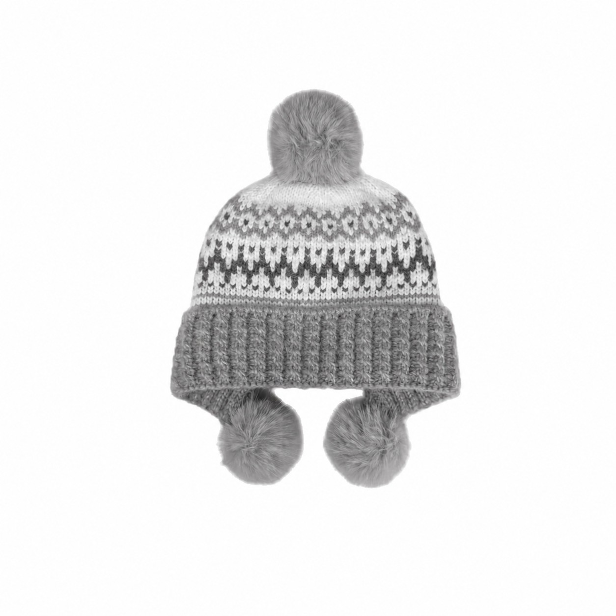 Fair Isle Wool Blend Earflap Beanie — Gray