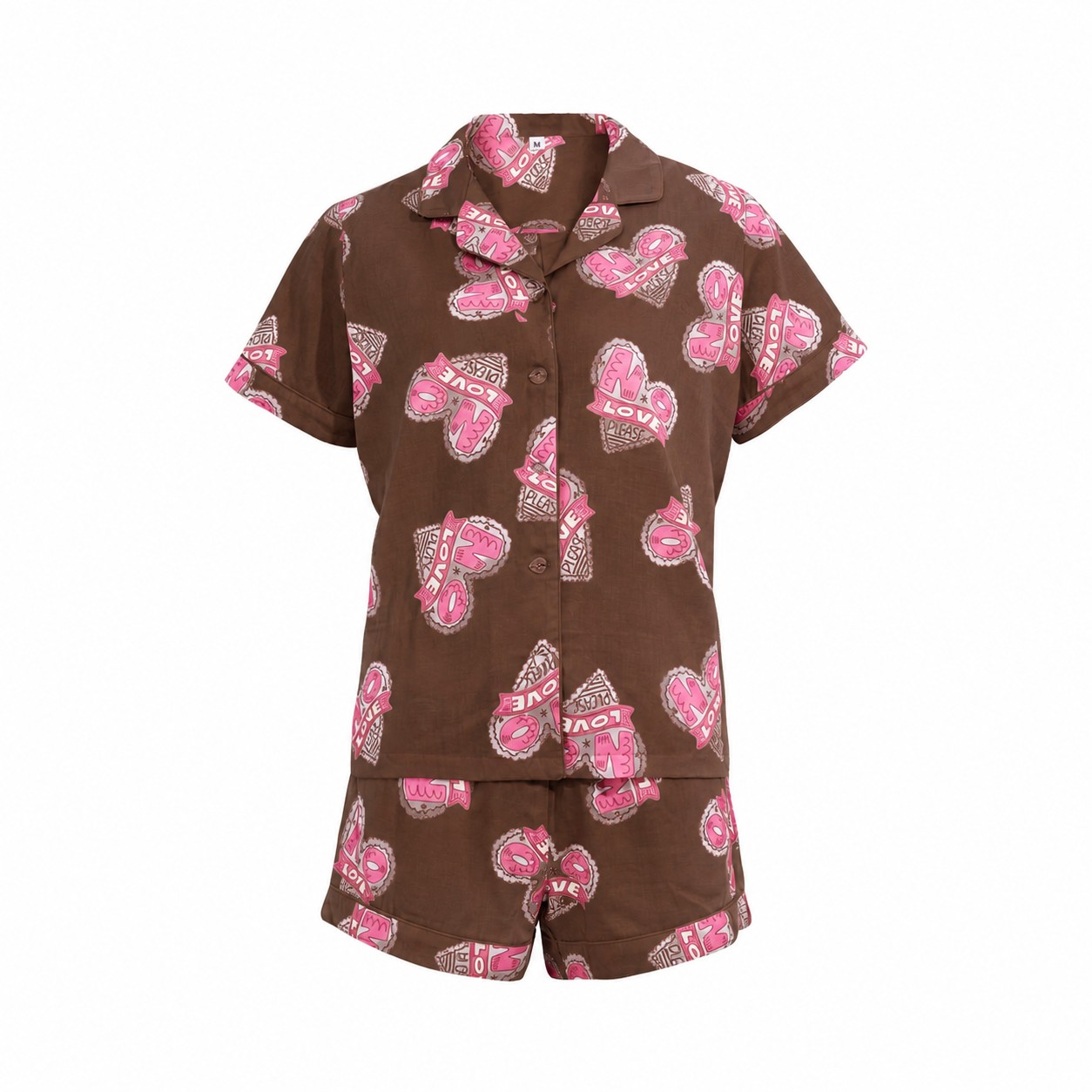 Cotton Pajama Shorts Set — Brown