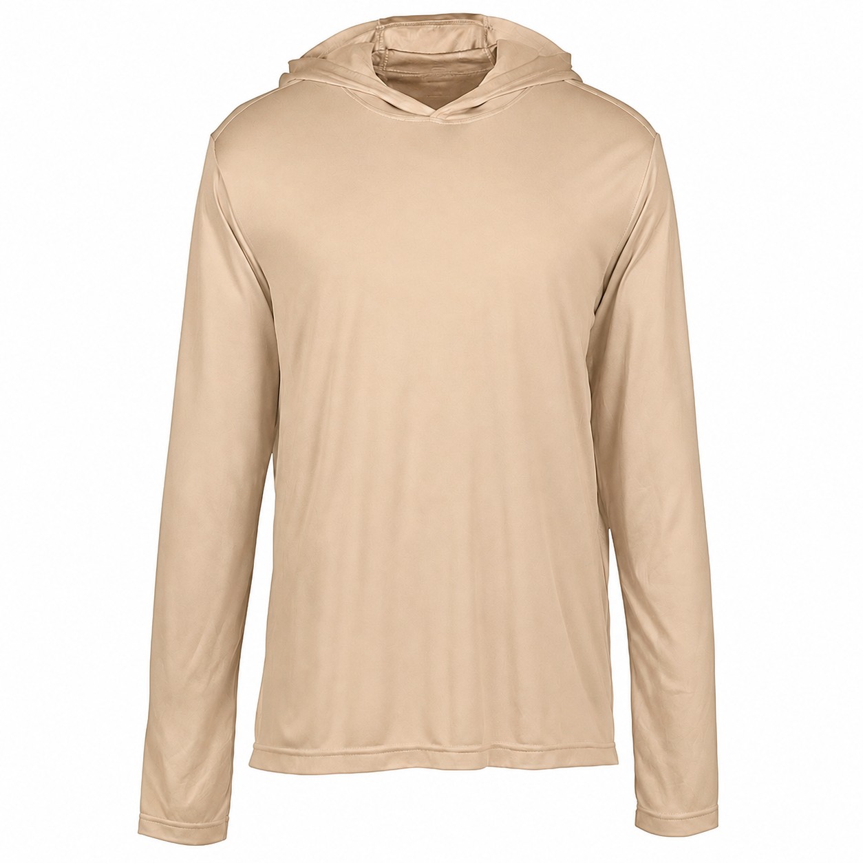 Polyester Hooded Long Sleeve Shirt — Tan Beige