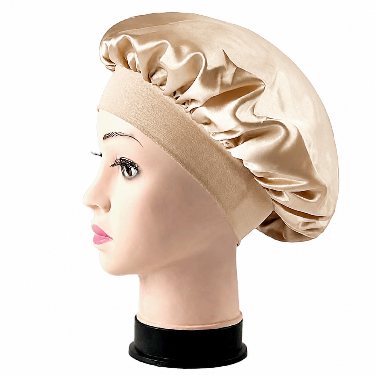 Satin Wide Band Sleep Bonnet — Khaki Beige