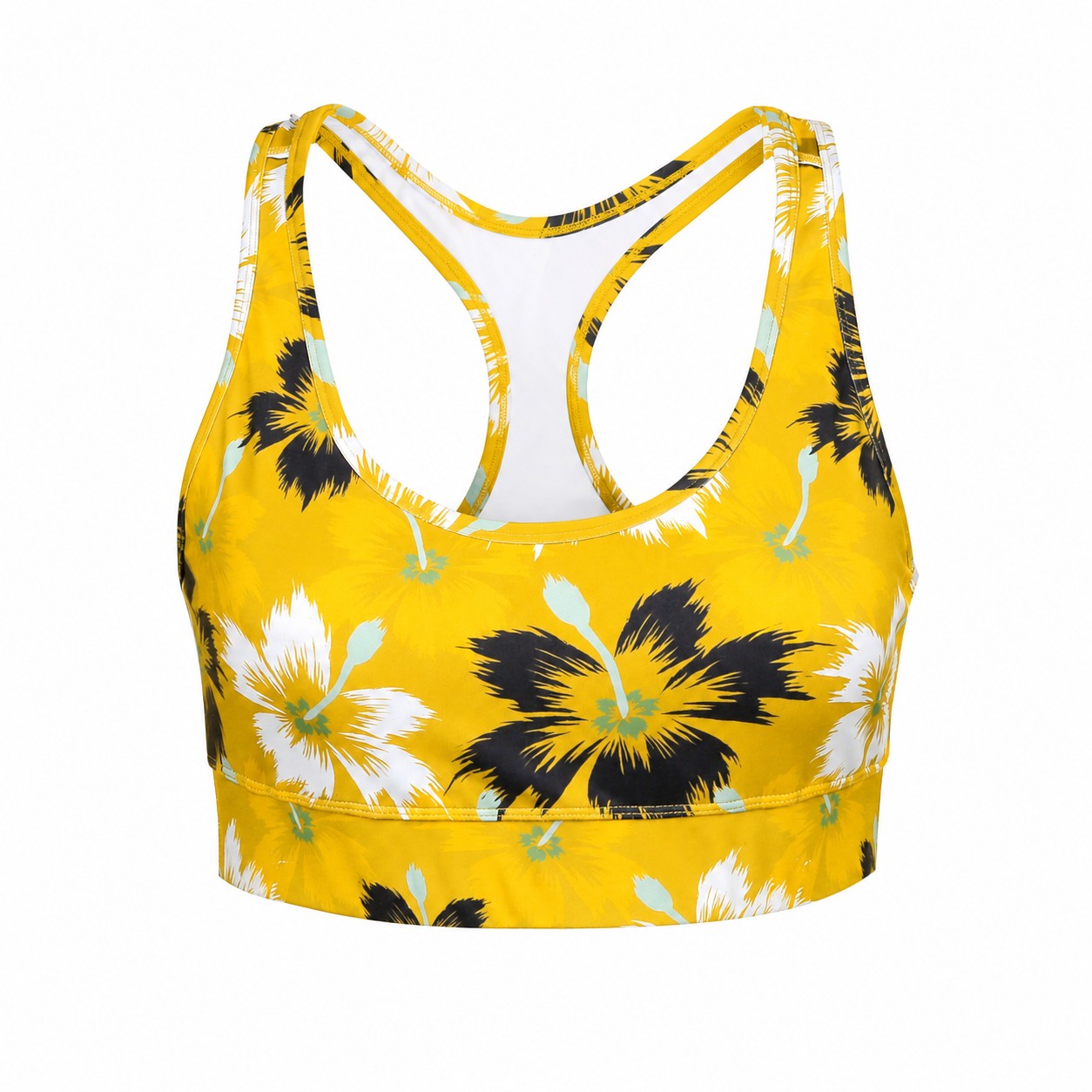 Polyester-Spandex Padded Racerback Sports Bra — Yellow