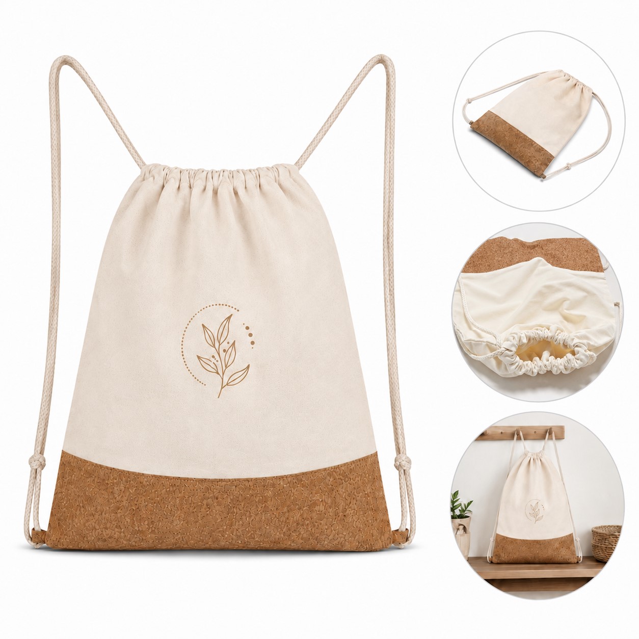 Canvas Drawstring Backpack With Cork Panel