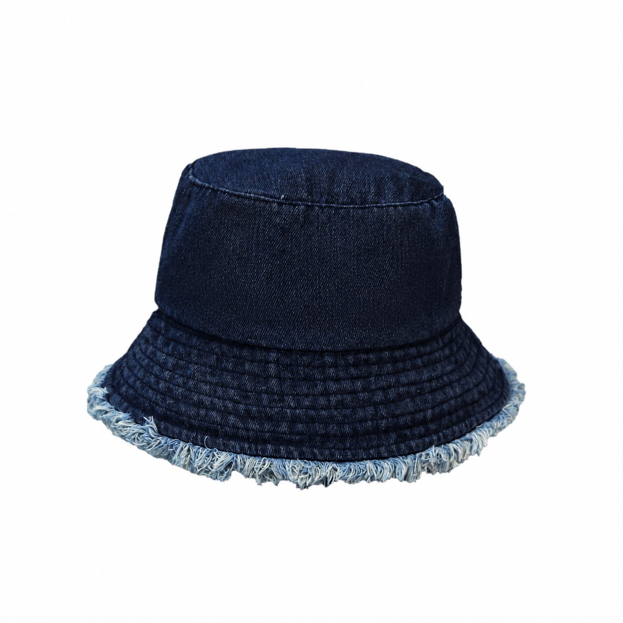 Denim Frayed Bucket Sun Hat — Dark Blue