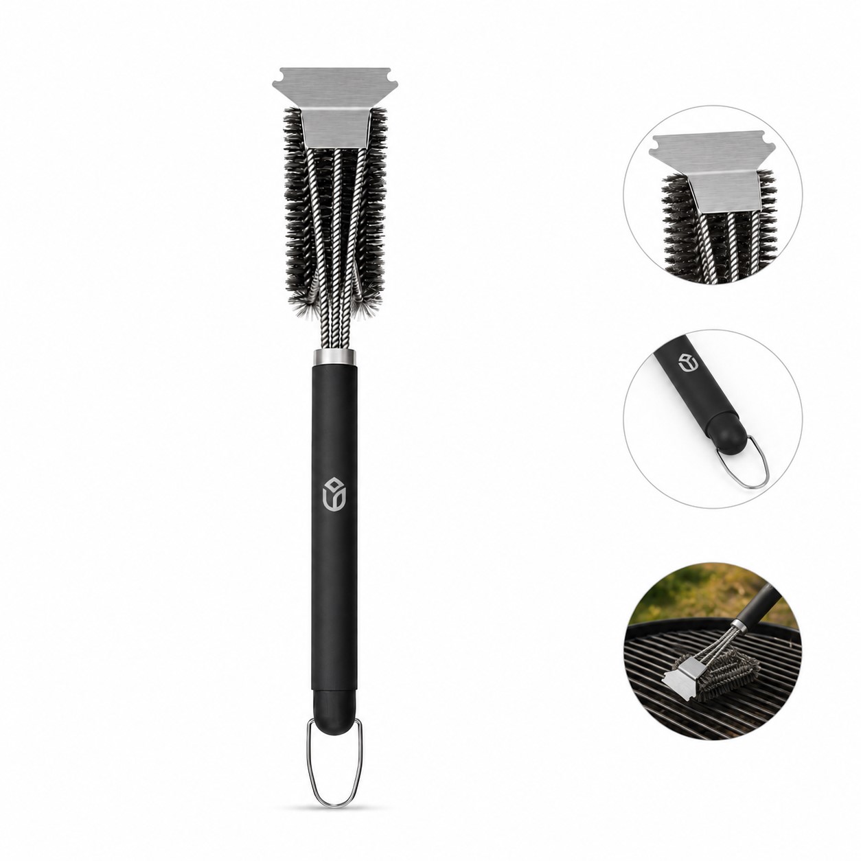 Long Handle Stainless Steel Grill Brush With Scraper