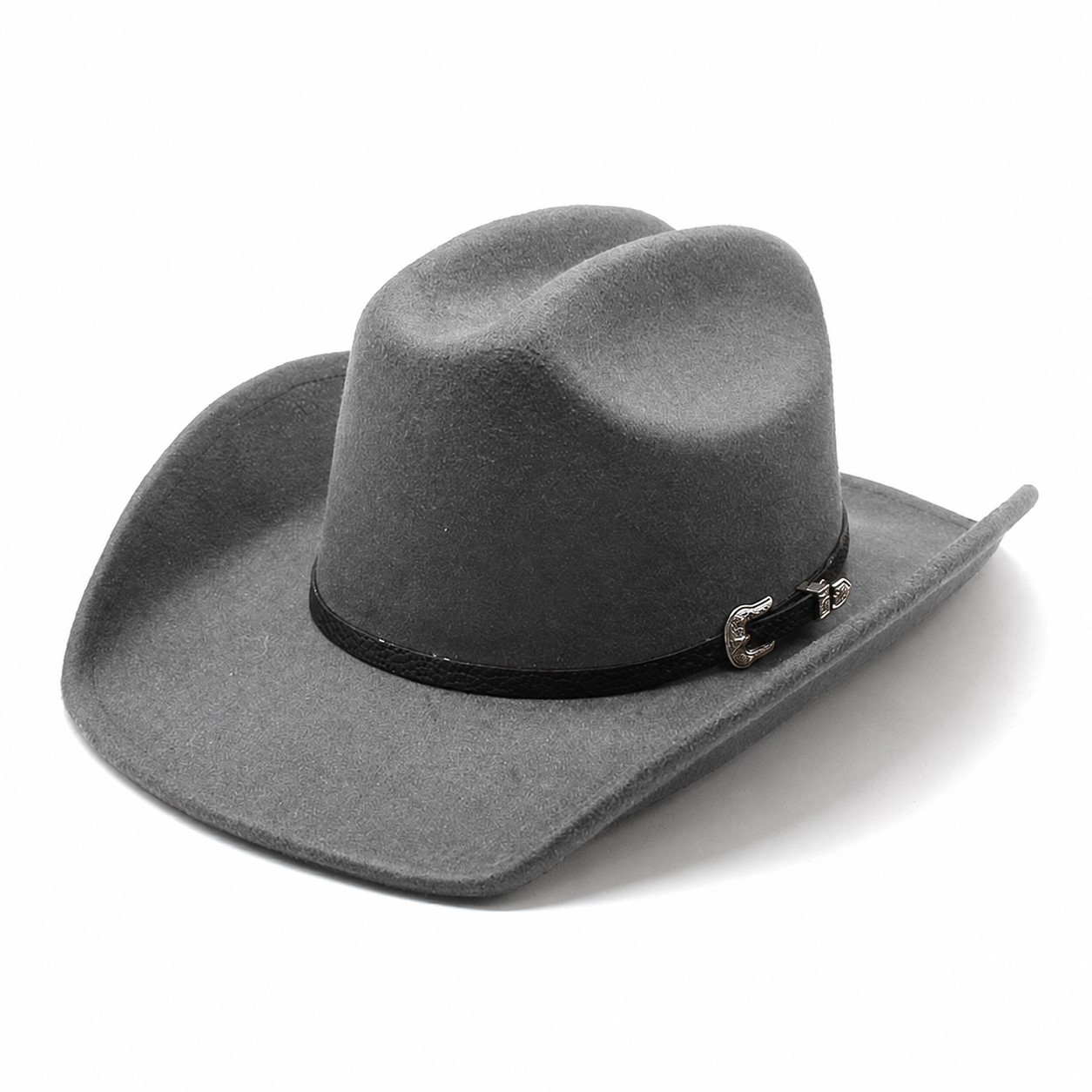 Polyester Band Trim Cowboy Hat — Gray