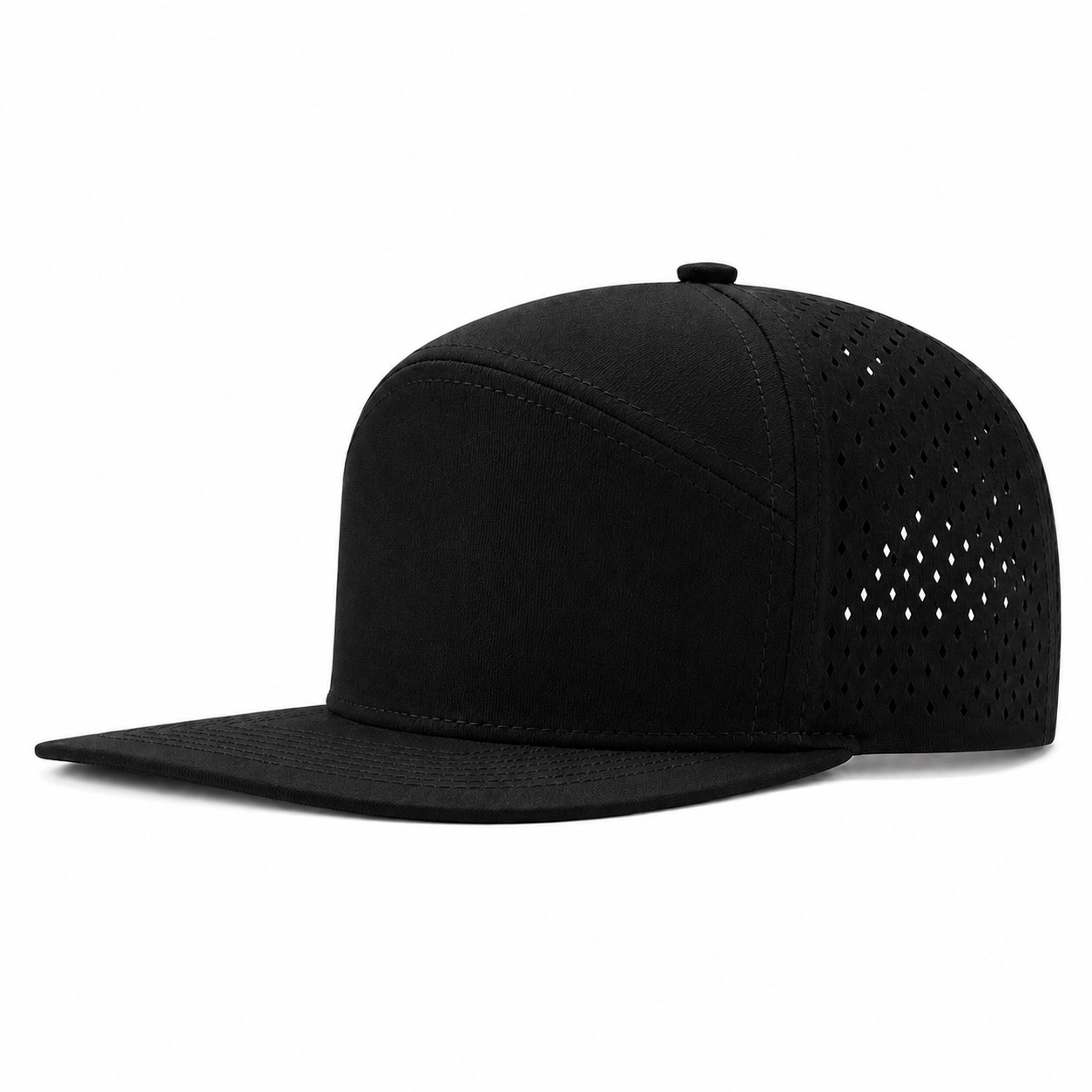 Polyester Flat Brim Snapback Cap — Black