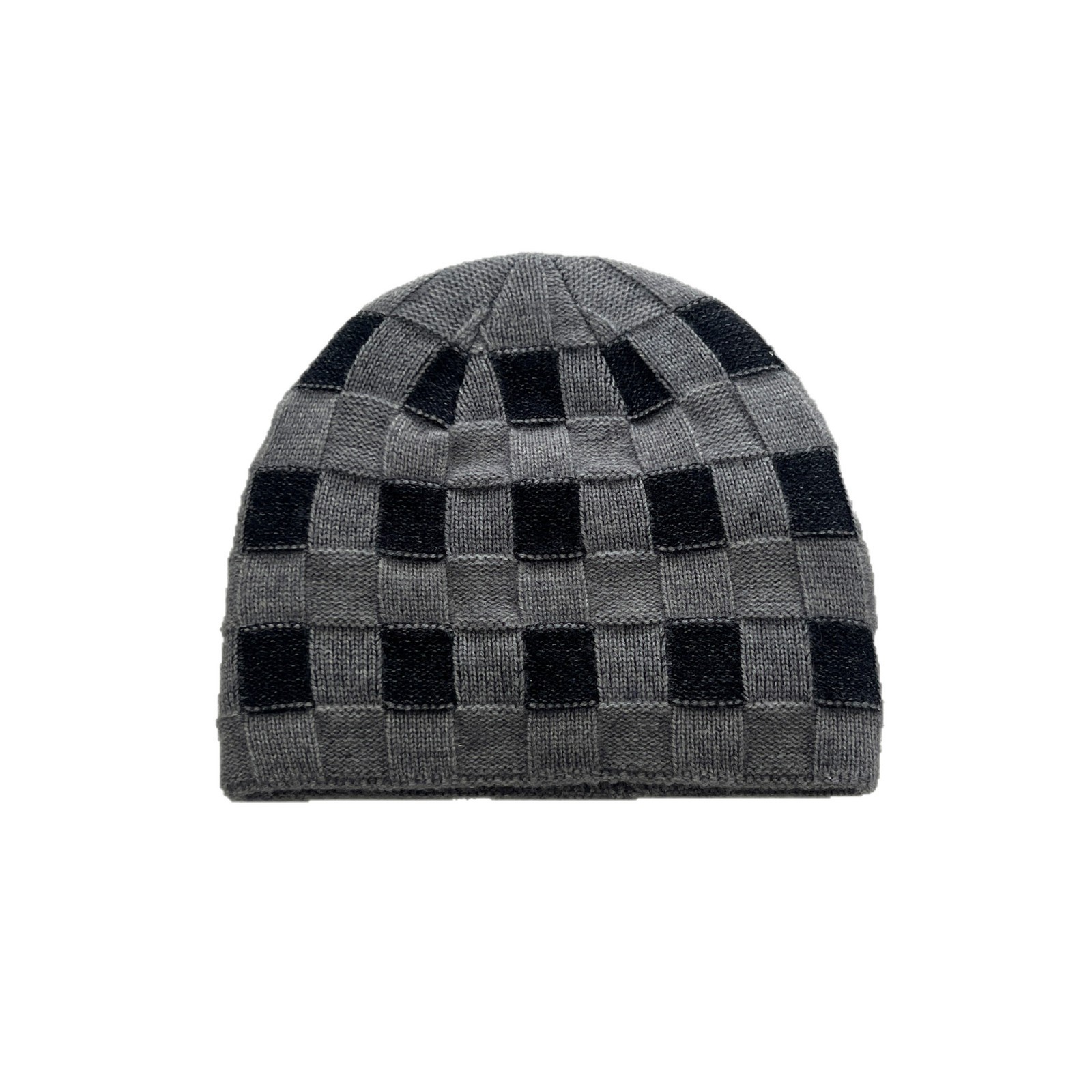 Wool Blend Checkerboard Knit Beanie — view 2