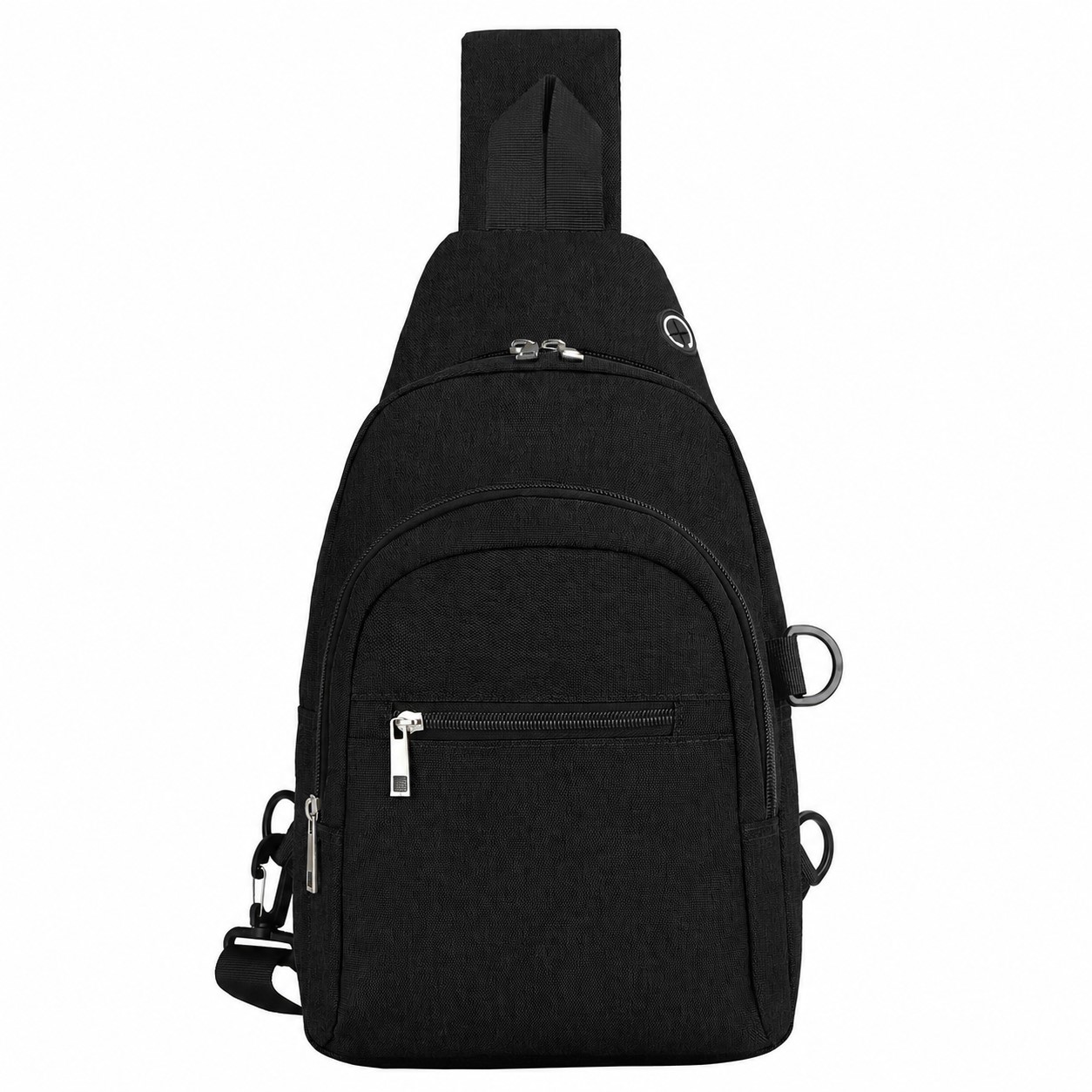 600D Polyester Adjustable Strap Crossbody Sling Bag — Black