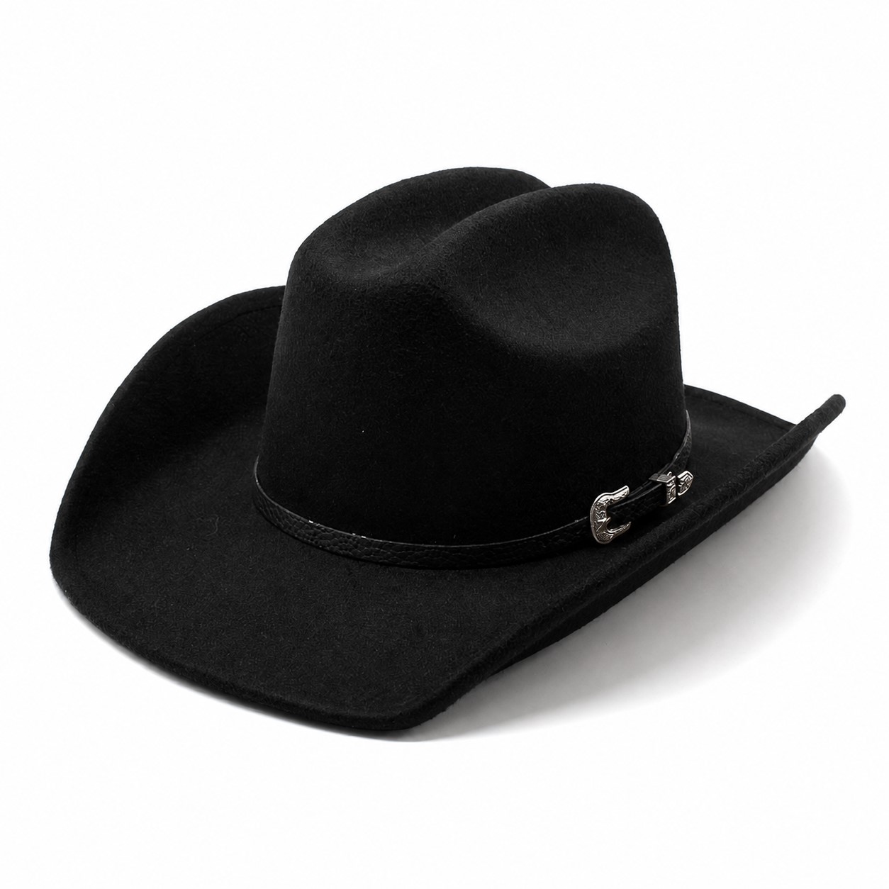Polyester Band Trim Cowboy Hat — Black