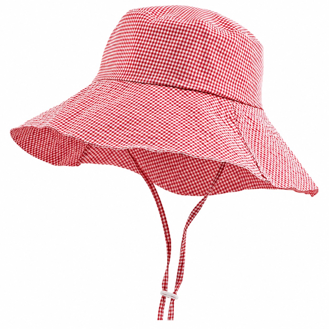 Plaid Polyester Bucket Hat With Cord — Red