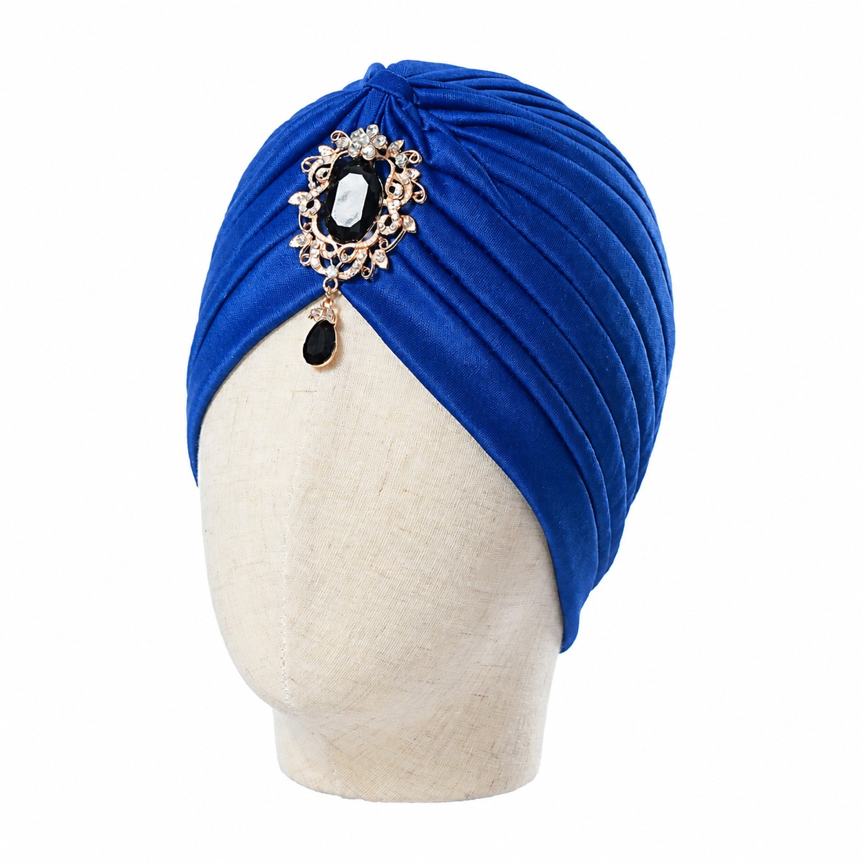 Jeweled Polyester Turban Head Wrap — Blue