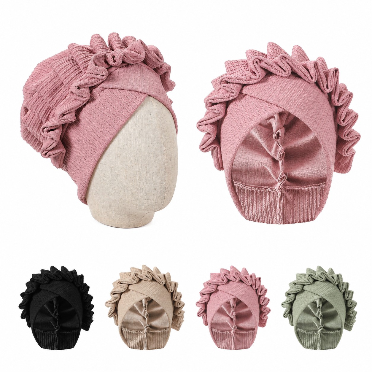 Ruffled Lace Polyester Turban Hat