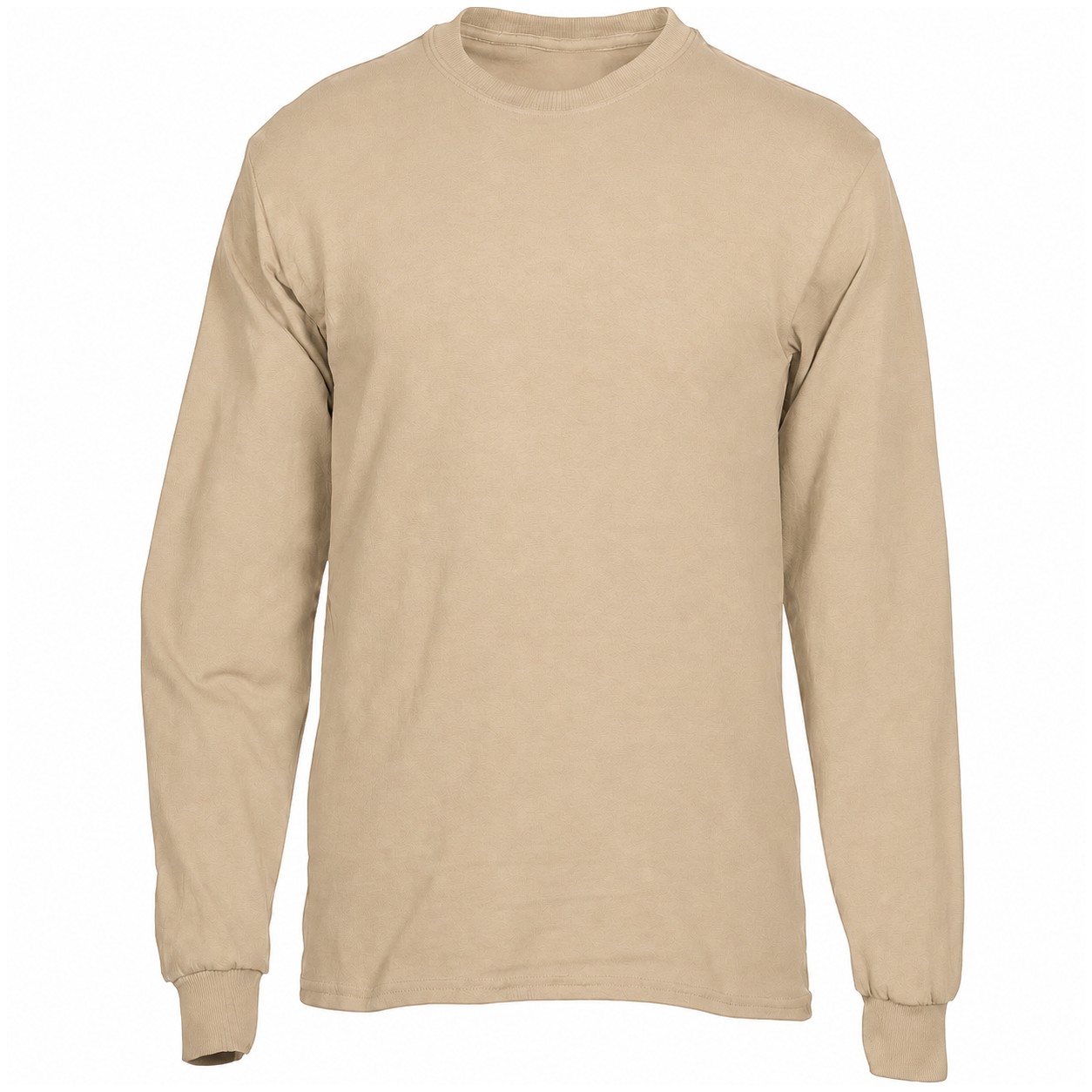 Cotton Long Sleeve Crewneck Shirt — Tan Beige