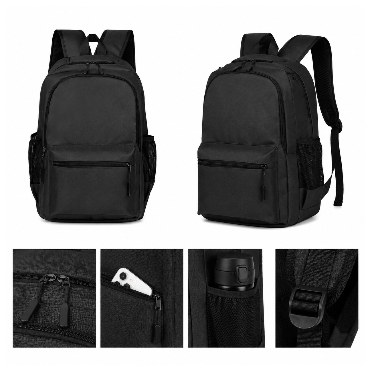 600D Polyester Black Laptop Backpack