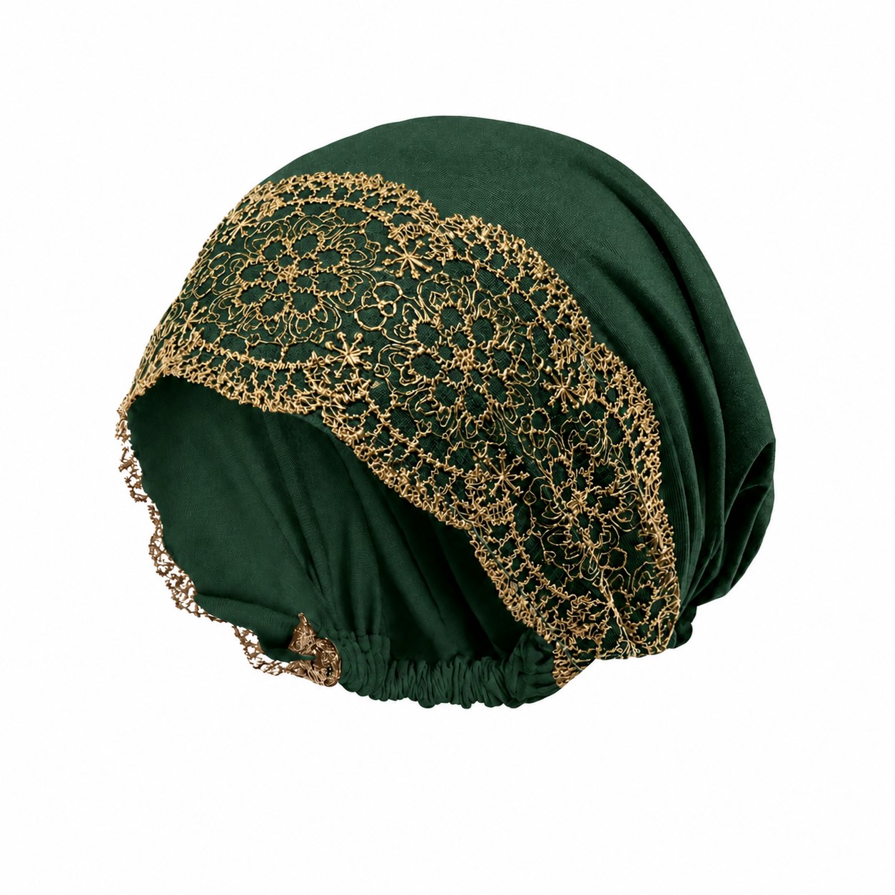 Lace Trim Polyester Turban Hat — Dark Green