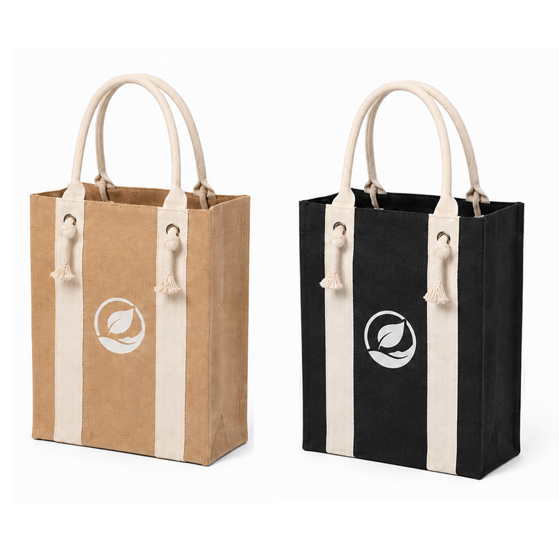 Striped Jute Wine Bottle Gift Bag