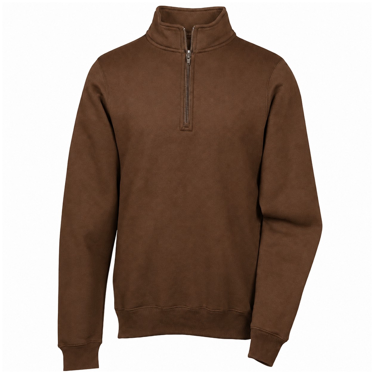 Cotton Polyester Quarter Zip Fleece Pullover — Brown