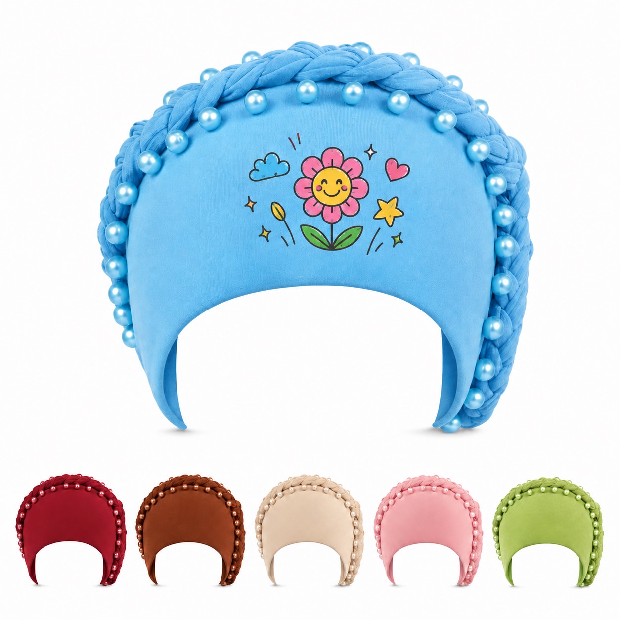 Beaded Polyester Turban Headscarf Cap