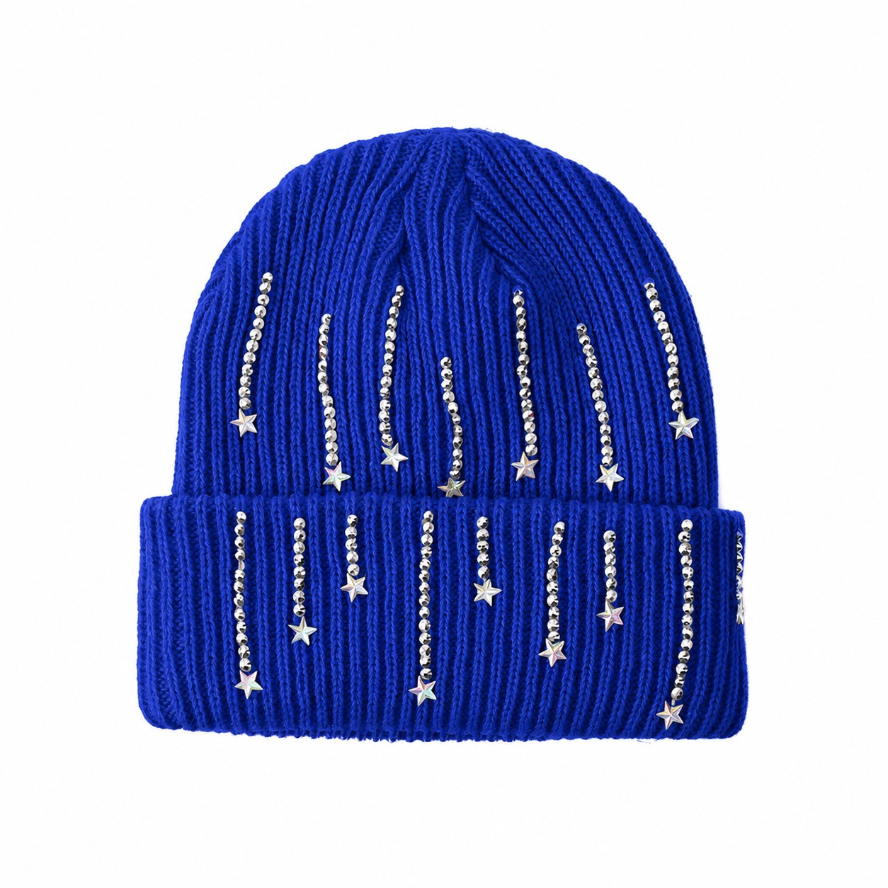 Polyester Star Accent Cuffed Beanie — Royal Blue