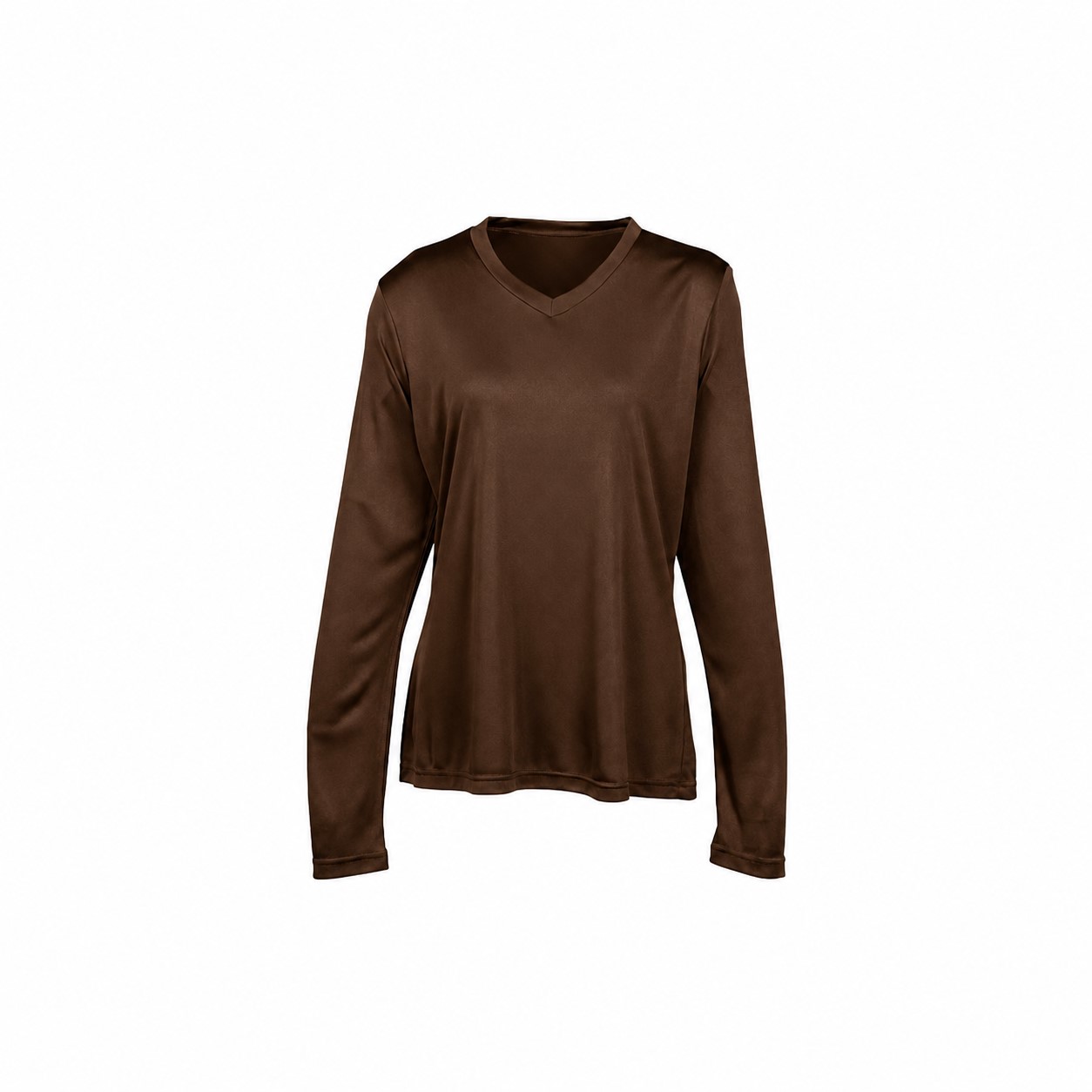 Ladies Polyester V Neck Performance Shirt — Brown