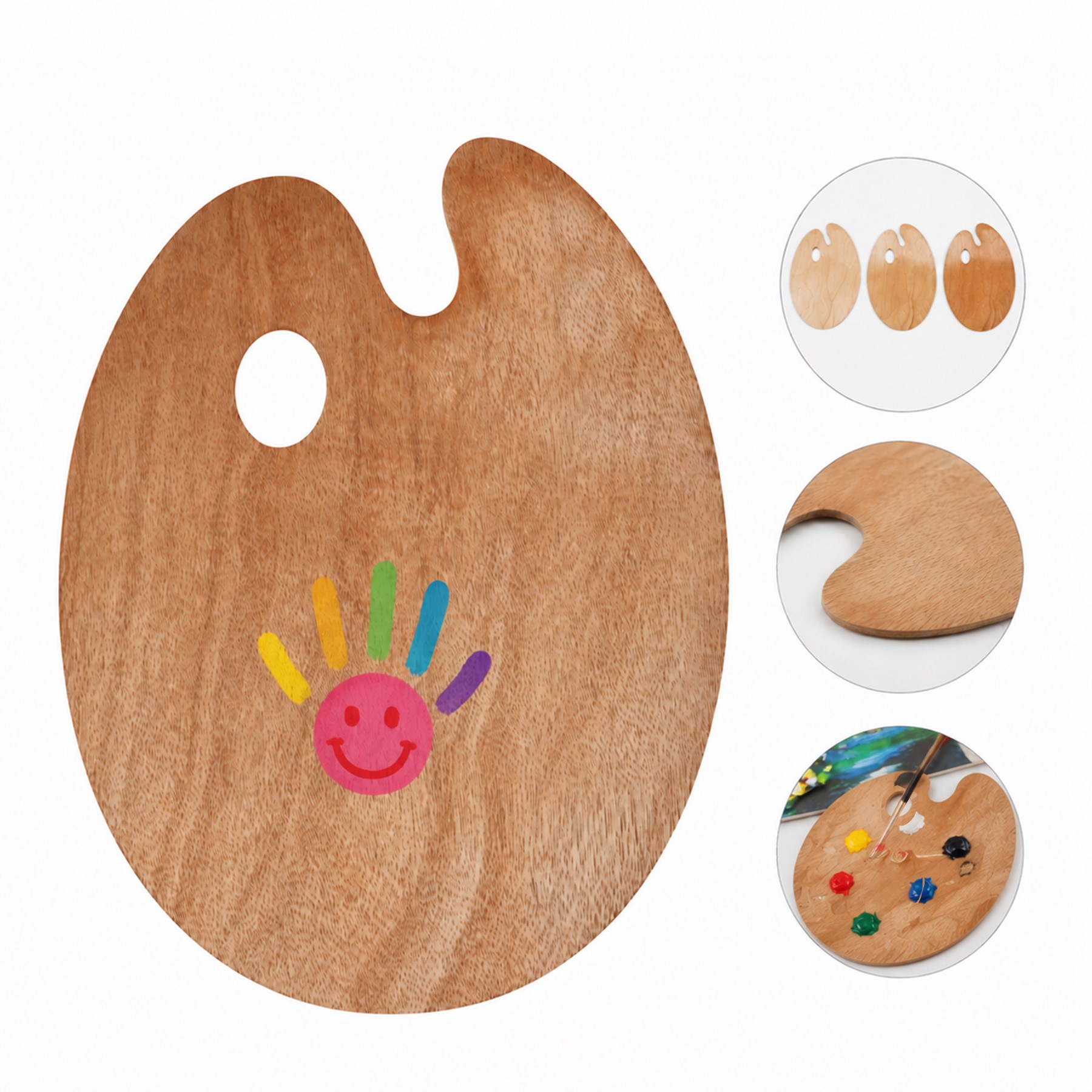 Large Oval Wood Painting Palette With Thumb Hole