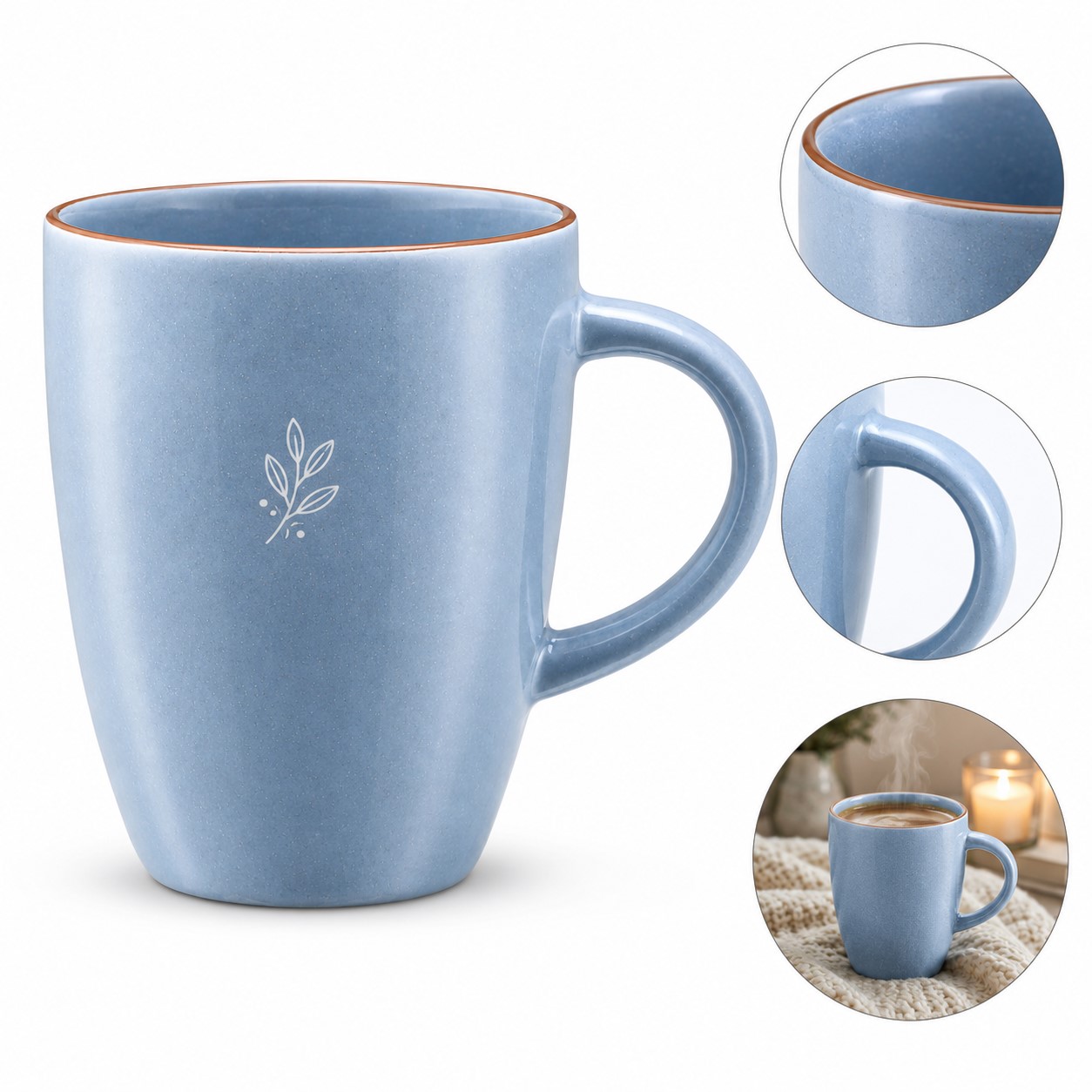Tapered Ceramic Coffee Mug With Side Handle