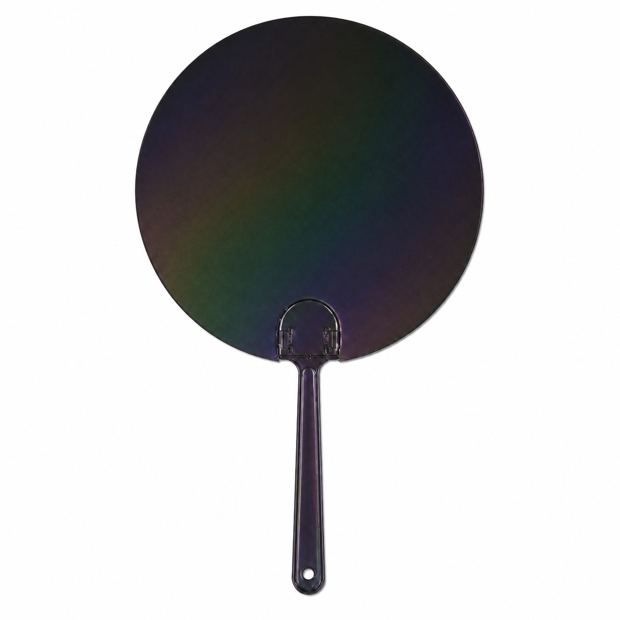 Large Round Plastic Hand Fan — Iridescent Black