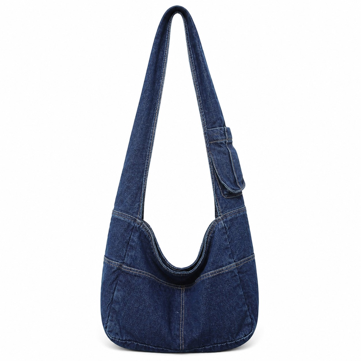 Denim Hobo Shoulder Bag With Strap Pocket — view 2