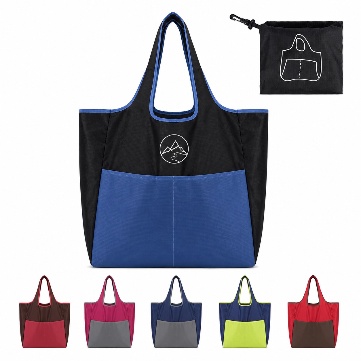 Packable Oxford Grocery Tote With Attached Pouch